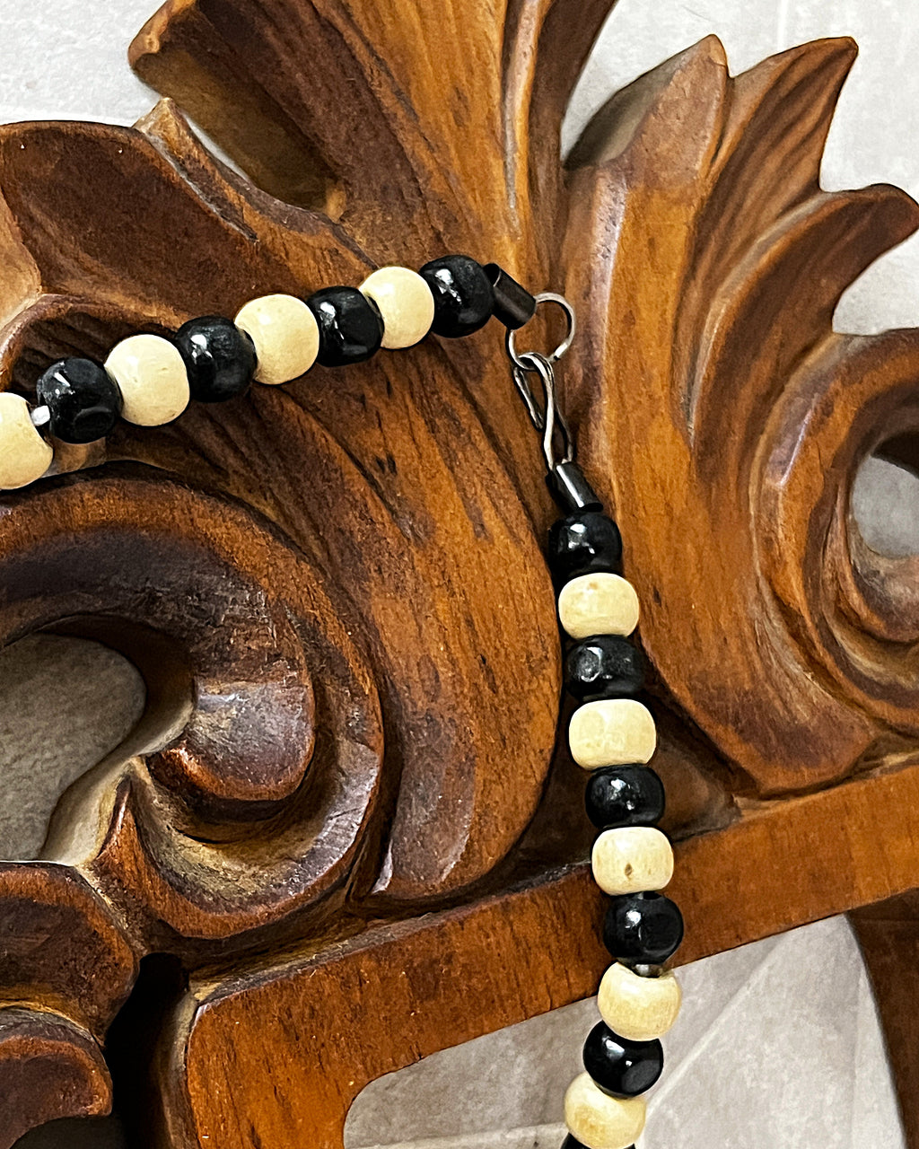 Jewellery: Antique 1920s–1940s African Trade Resin Statement Necklace with Hand-Dyed Batik Bone Spacer Disks