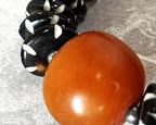 Jewellery: Antique 1920s–1940s African Trade Resin Statement Necklace with Hand-Dyed Batik Bone Spacer Disks