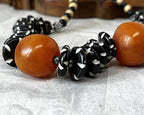 Jewellery: Antique 1920s–1940s African Trade Resin Statement Necklace with Hand-Dyed Batik Bone Spacer Disks
