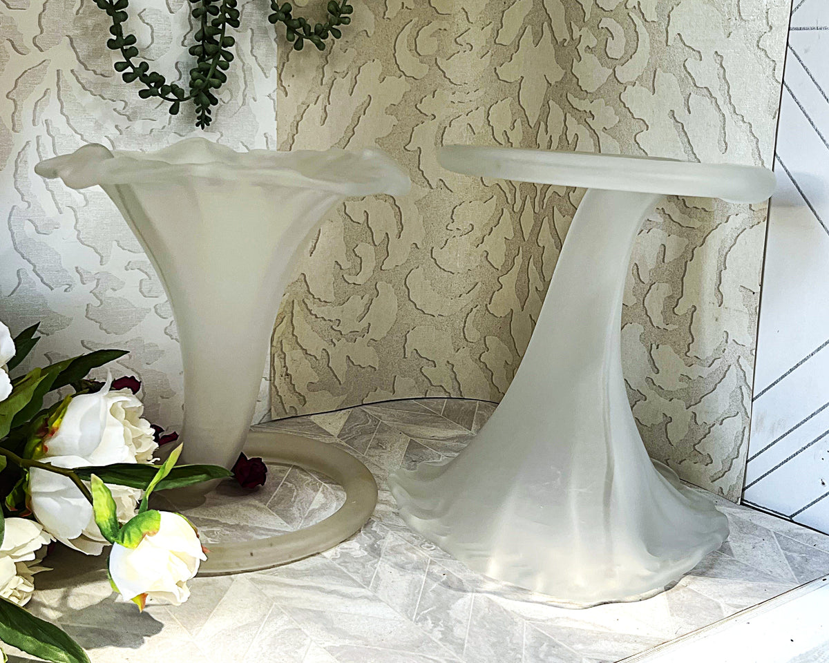 Vases: Stiver Italy Frosted Art Glass "Lily Calyx" Trumpet Vase, Pair