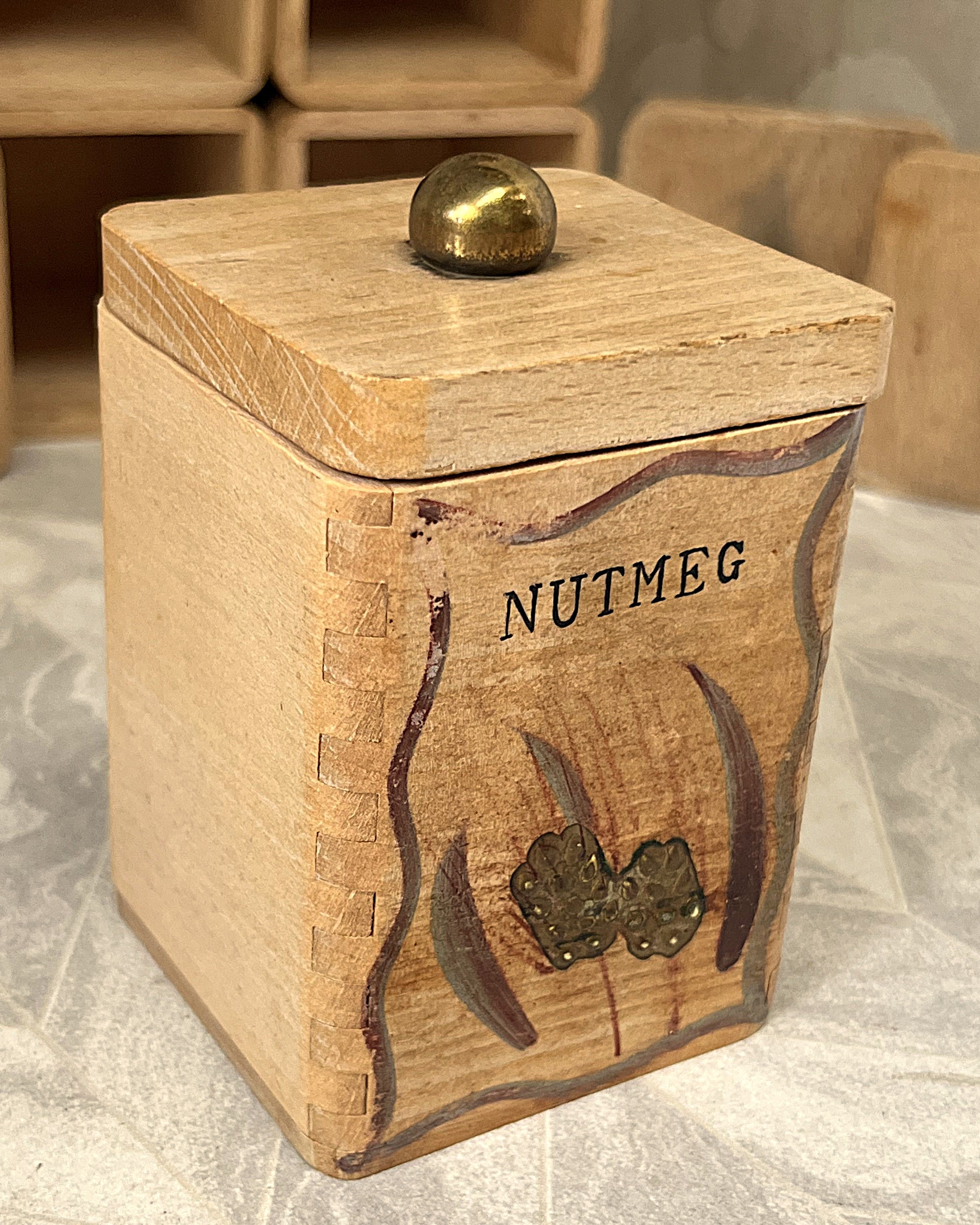 Storage: Hand-Painted Beechwood Spice Canister Set, 6 Pieces