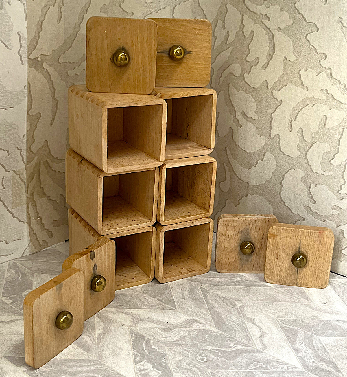 Storage: Hand-Painted Beechwood Spice Canister Set, 6 Pieces