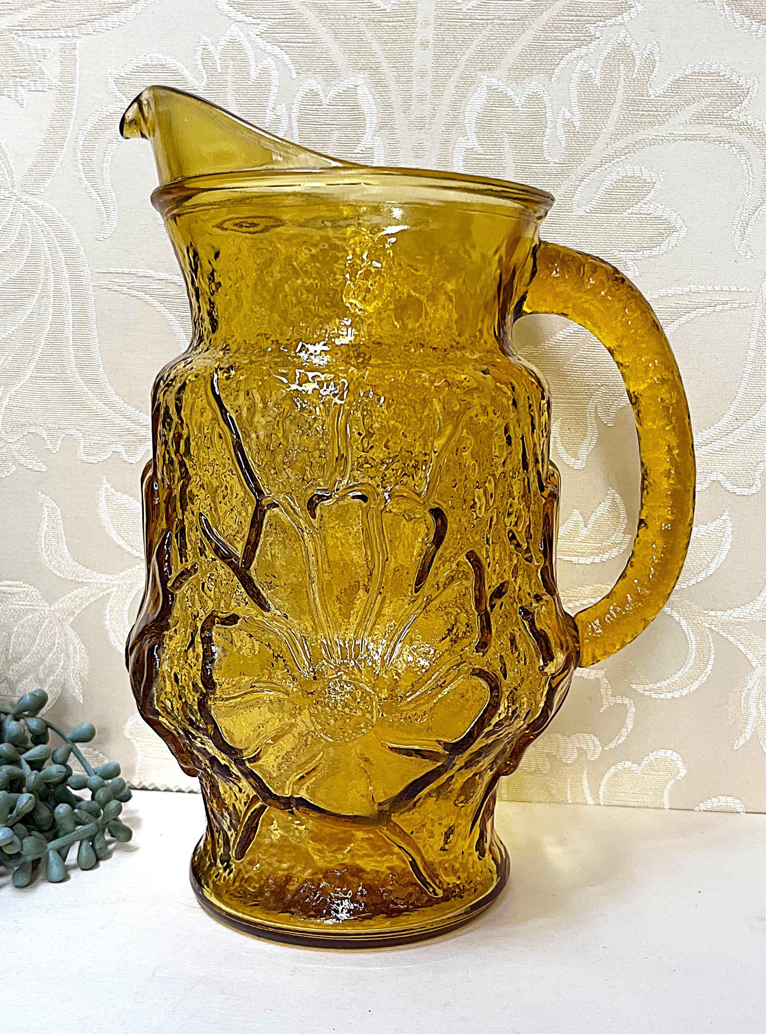 Coloured Glass: Anchor Hocking Rainflower Amber Pitcher