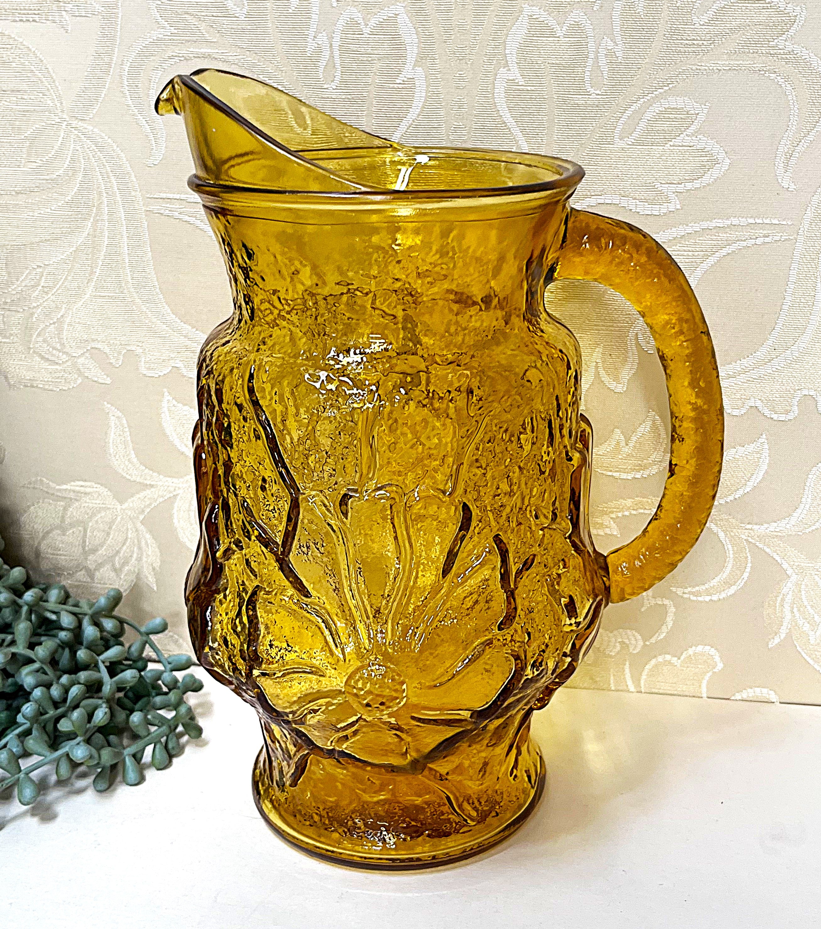 Coloured Glass: Anchor Hocking Rainflower Amber Pitcher