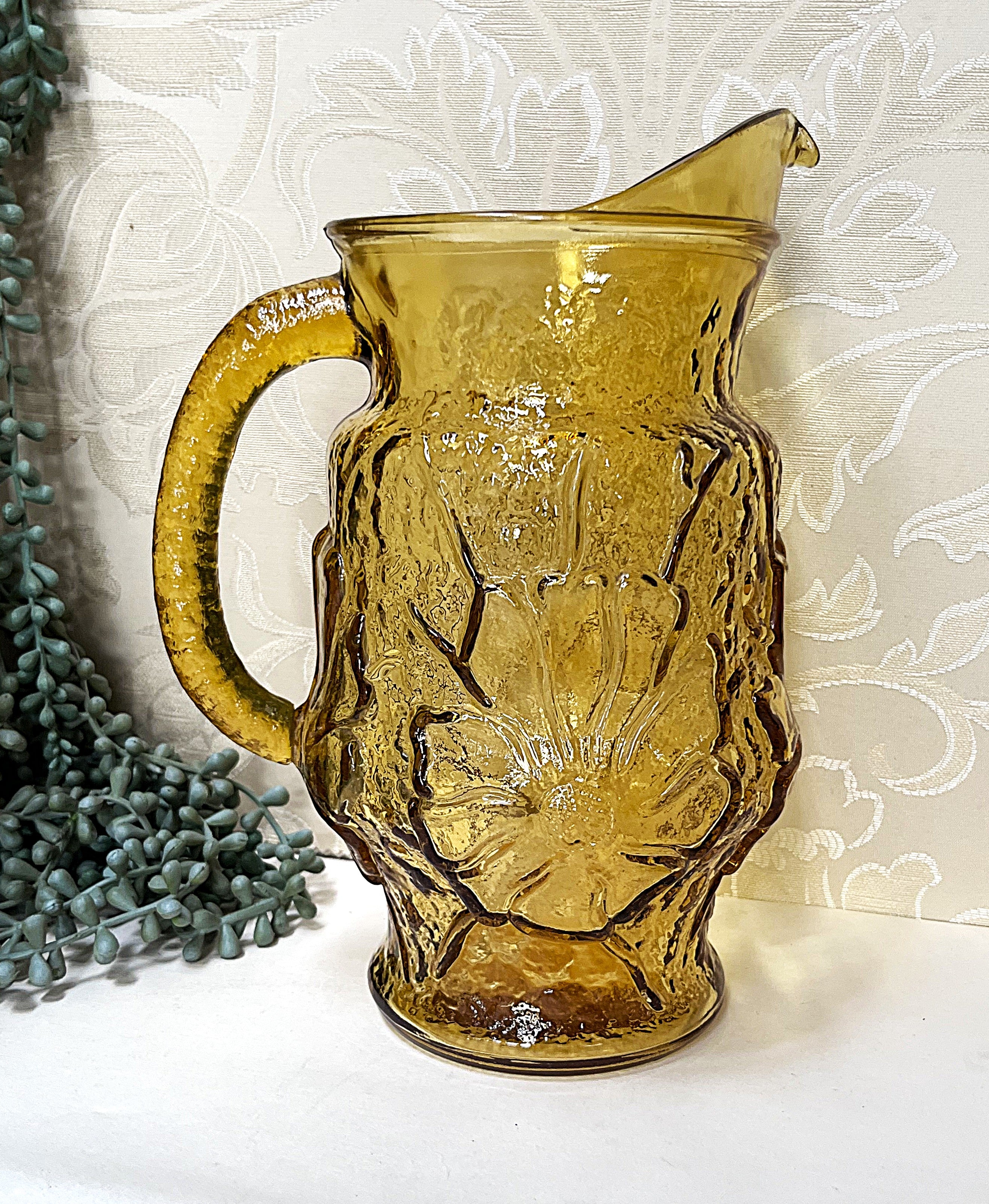 Coloured Glass: Anchor Hocking Rainflower Amber Pitcher