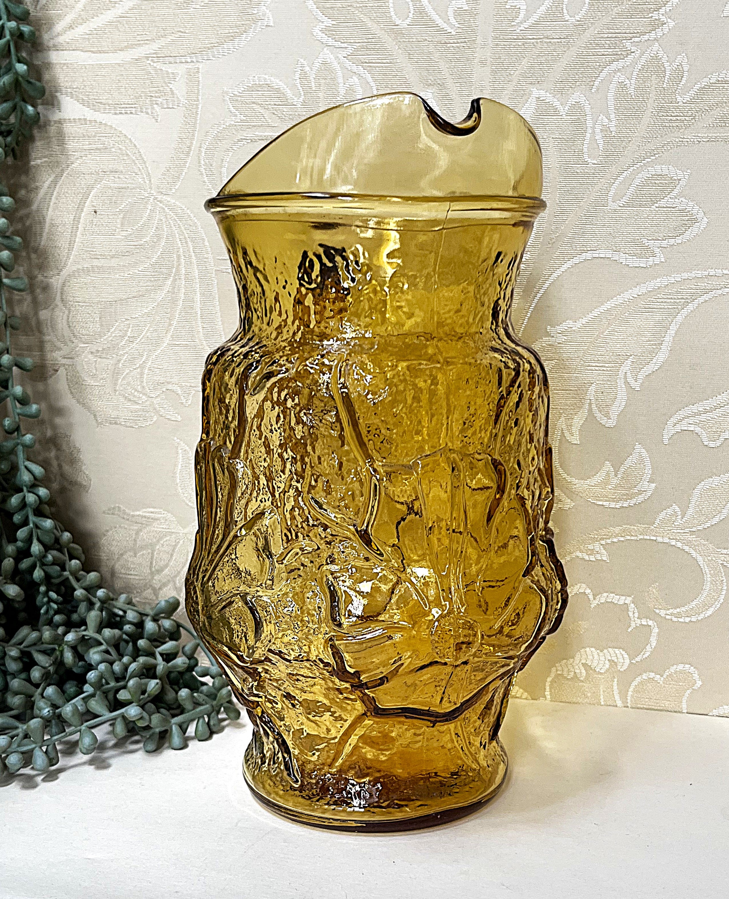 Coloured Glass: Anchor Hocking Rainflower Amber Pitcher