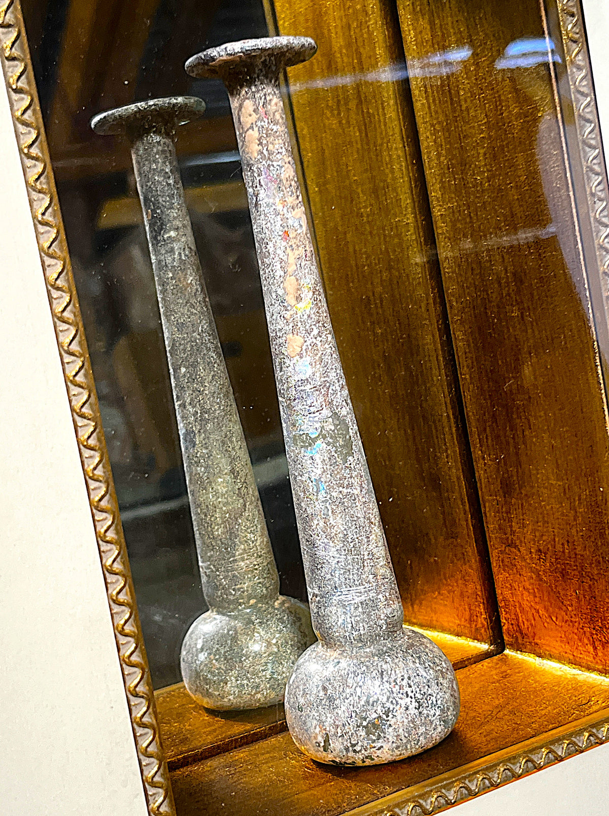 Antiquities: Framed Blown Glass Unguentarium, Attributed Roman c.1st–3rd Century AD
