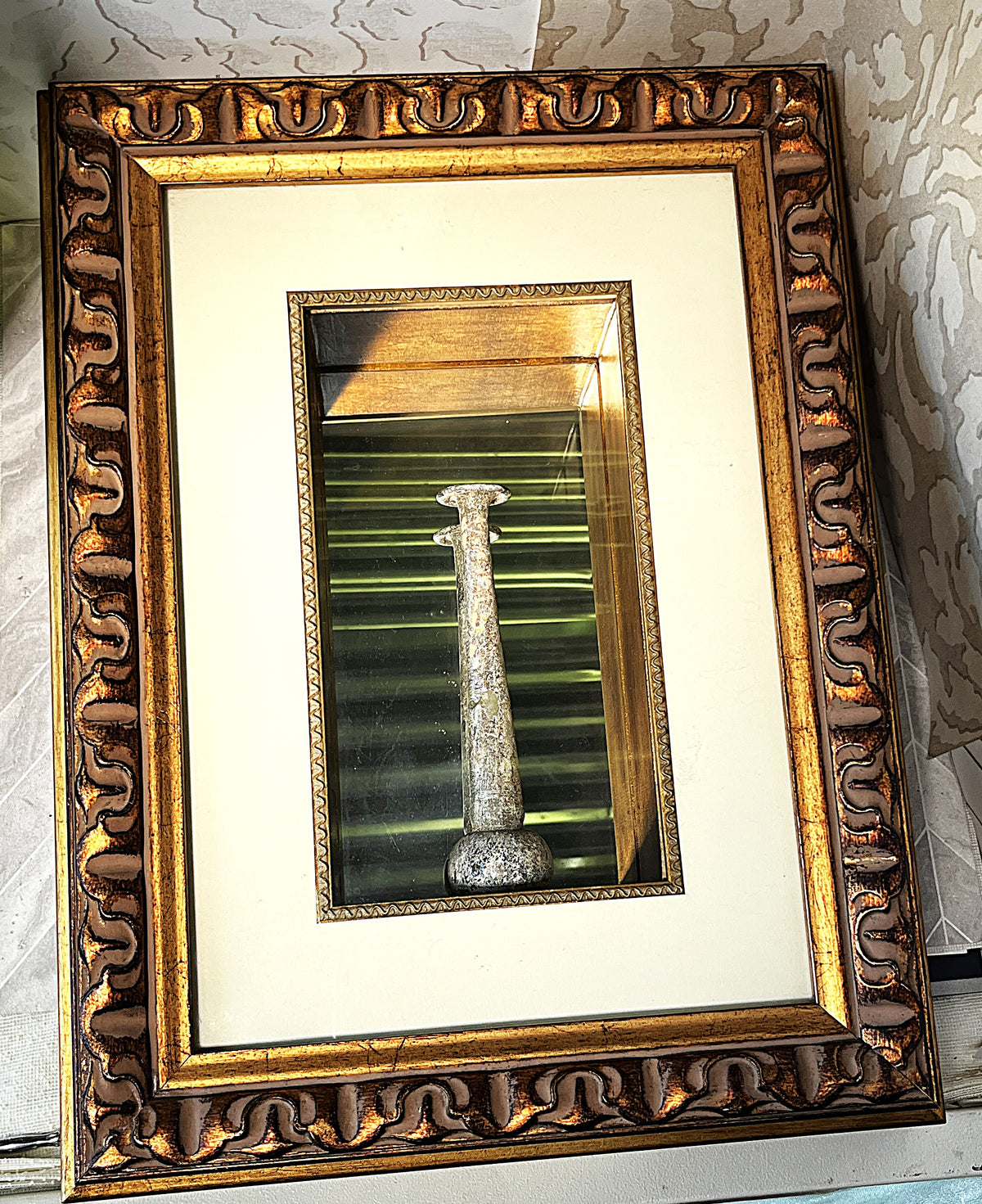 Antiquities: Framed Blown Glass Unguentarium, Attributed Roman c.1st–3rd Century AD
