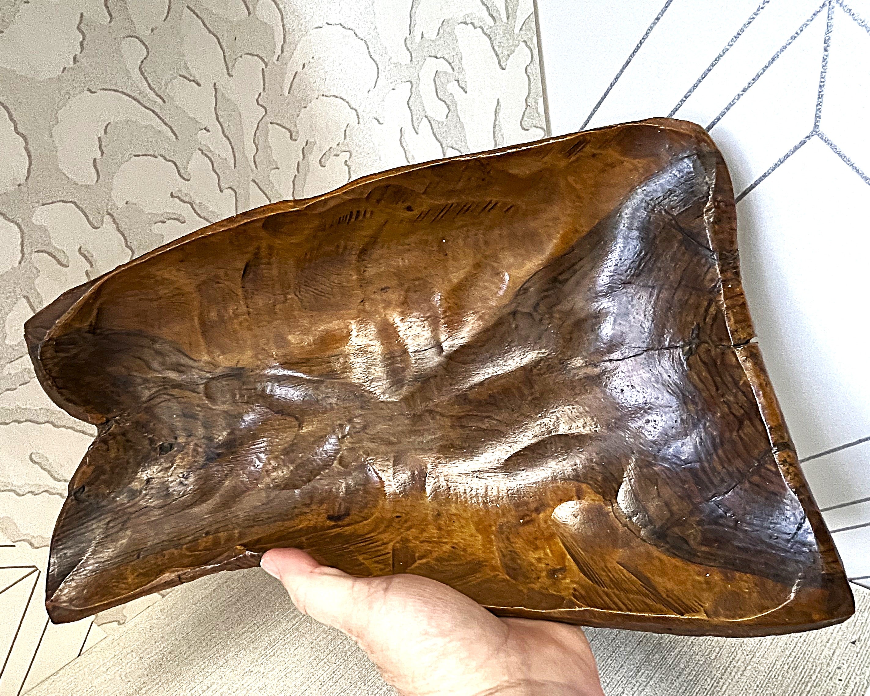 Carved Wood: African Wild Olive Wood Sculptural Bowl