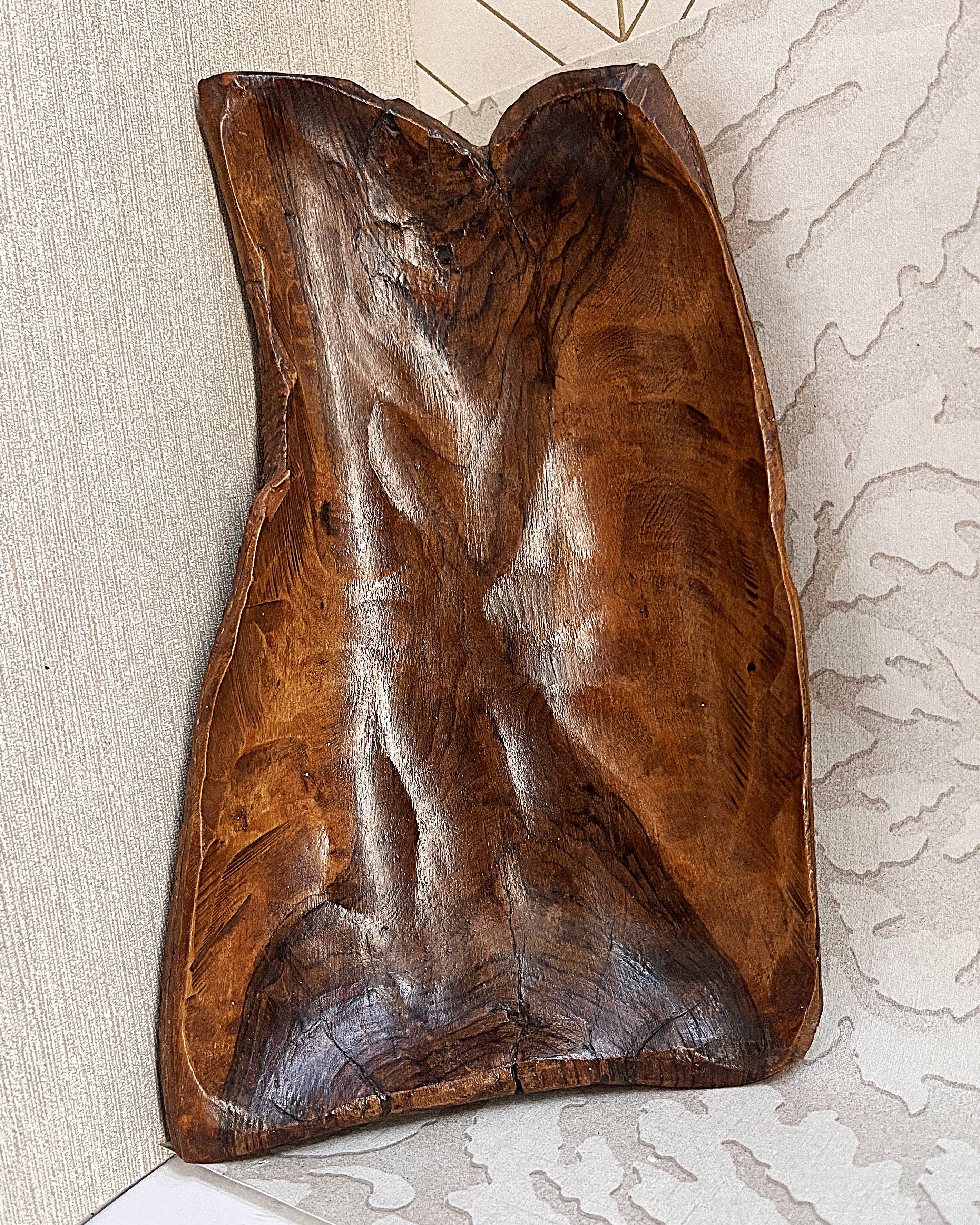 Carved Wood: African Wild Olive Wood Sculptural Bowl