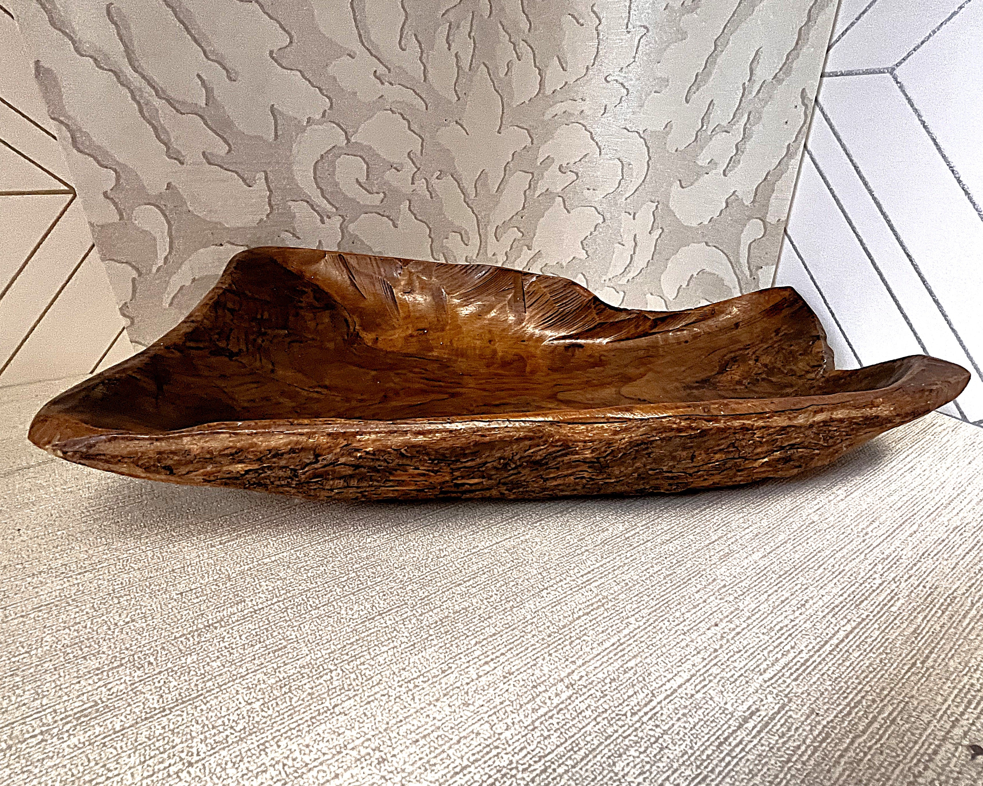 Carved Wood: African Wild Olive Wood Sculptural Bowl