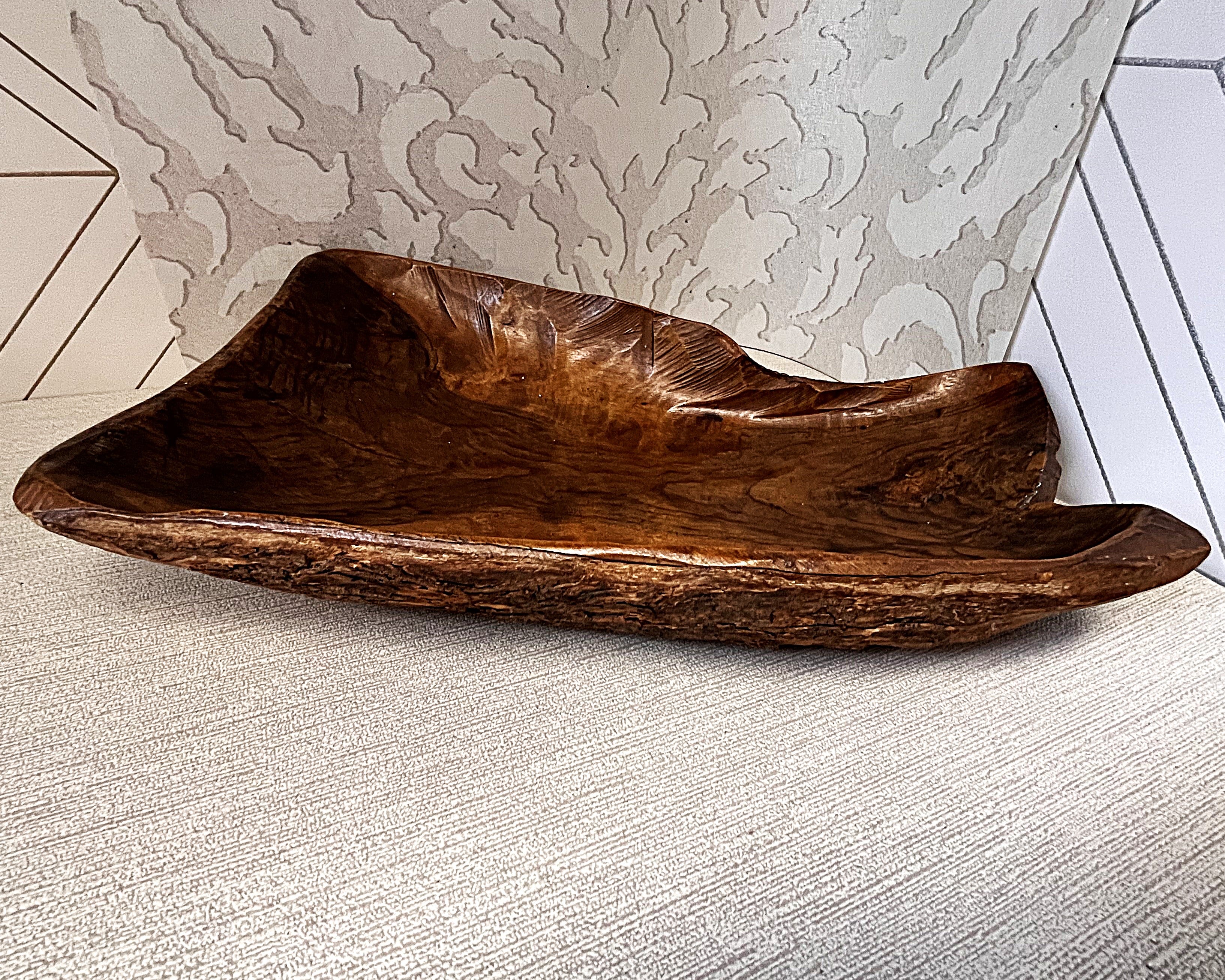 Carved Wood: African Wild Olive Wood Sculptural Bowl