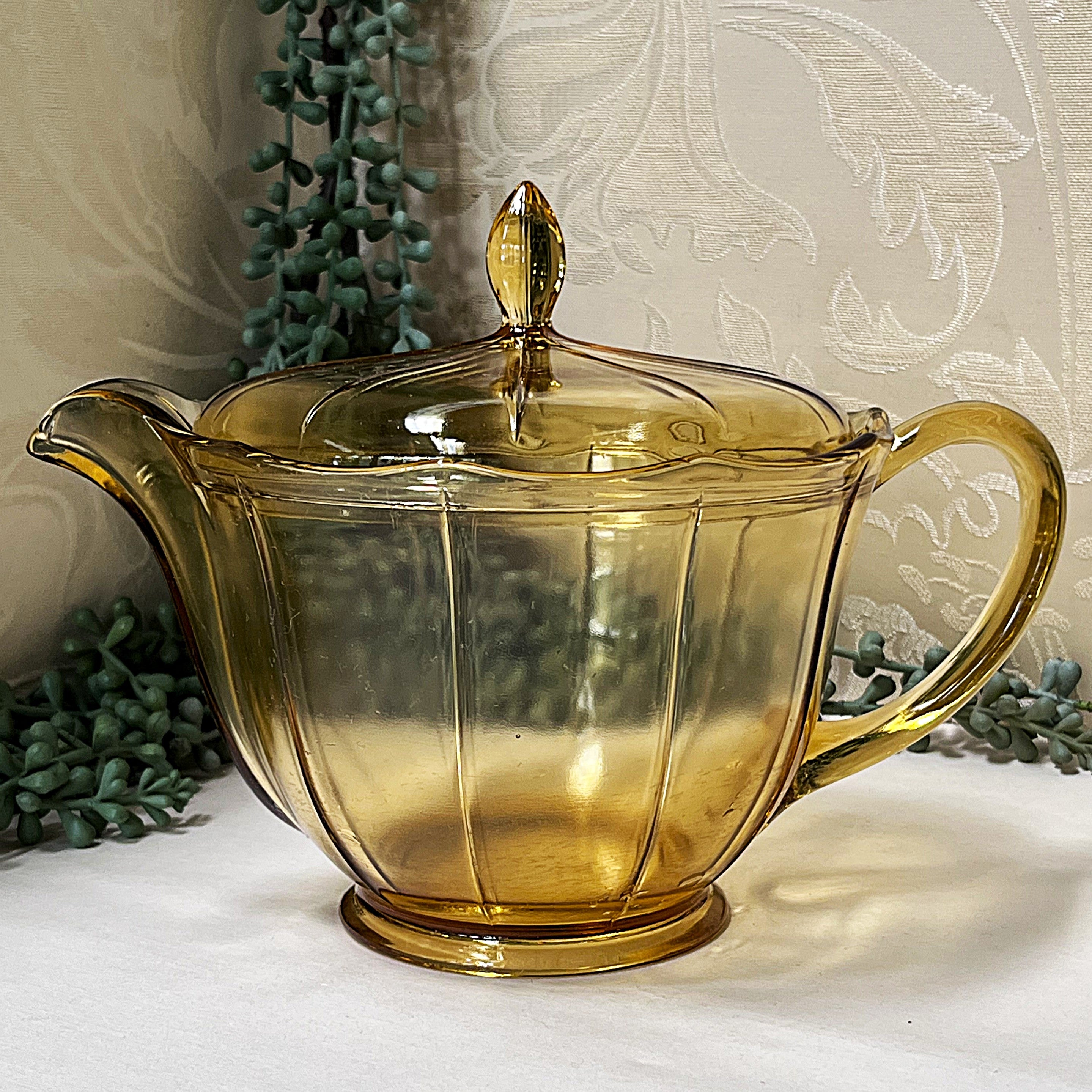 Coloured Glass: Akro Amber Topaz Glass Teapot