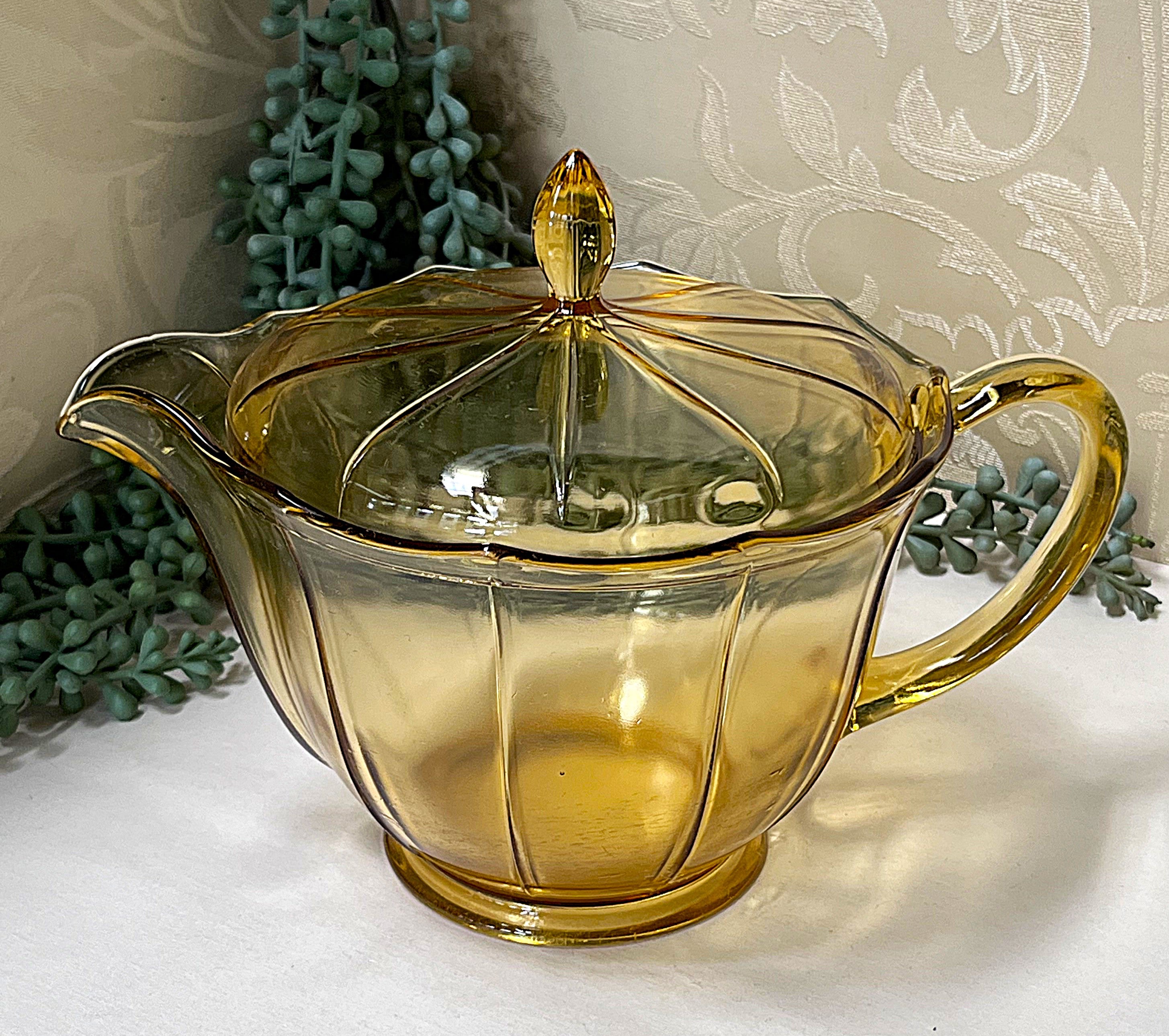 Coloured Glass: Akro Amber Topaz Glass Teapot