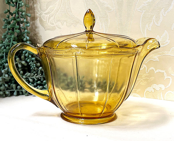 Coloured Glass: Akro Amber Topaz Glass Teapot