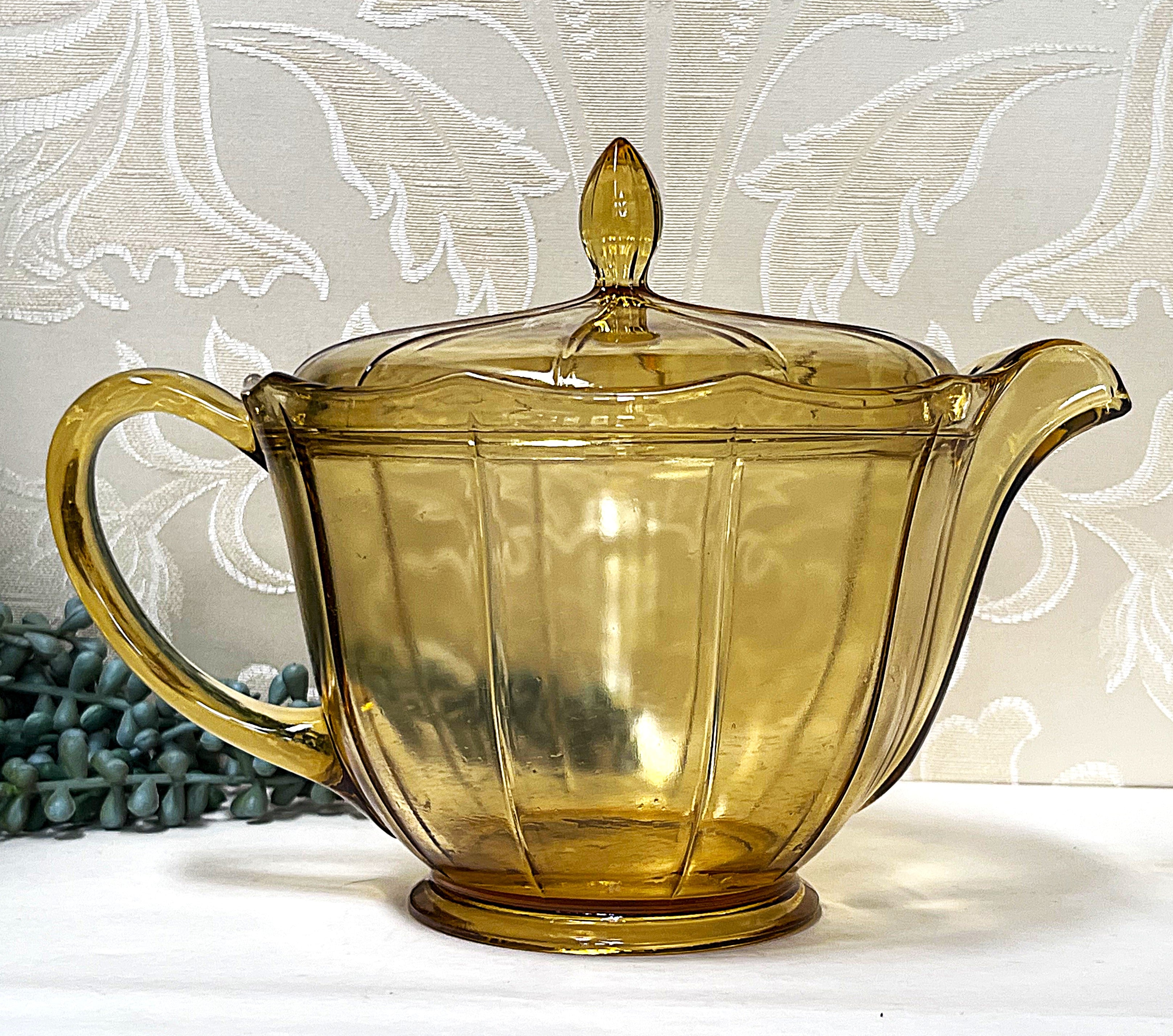 Coloured Glass: Akro Amber Topaz Glass Teapot