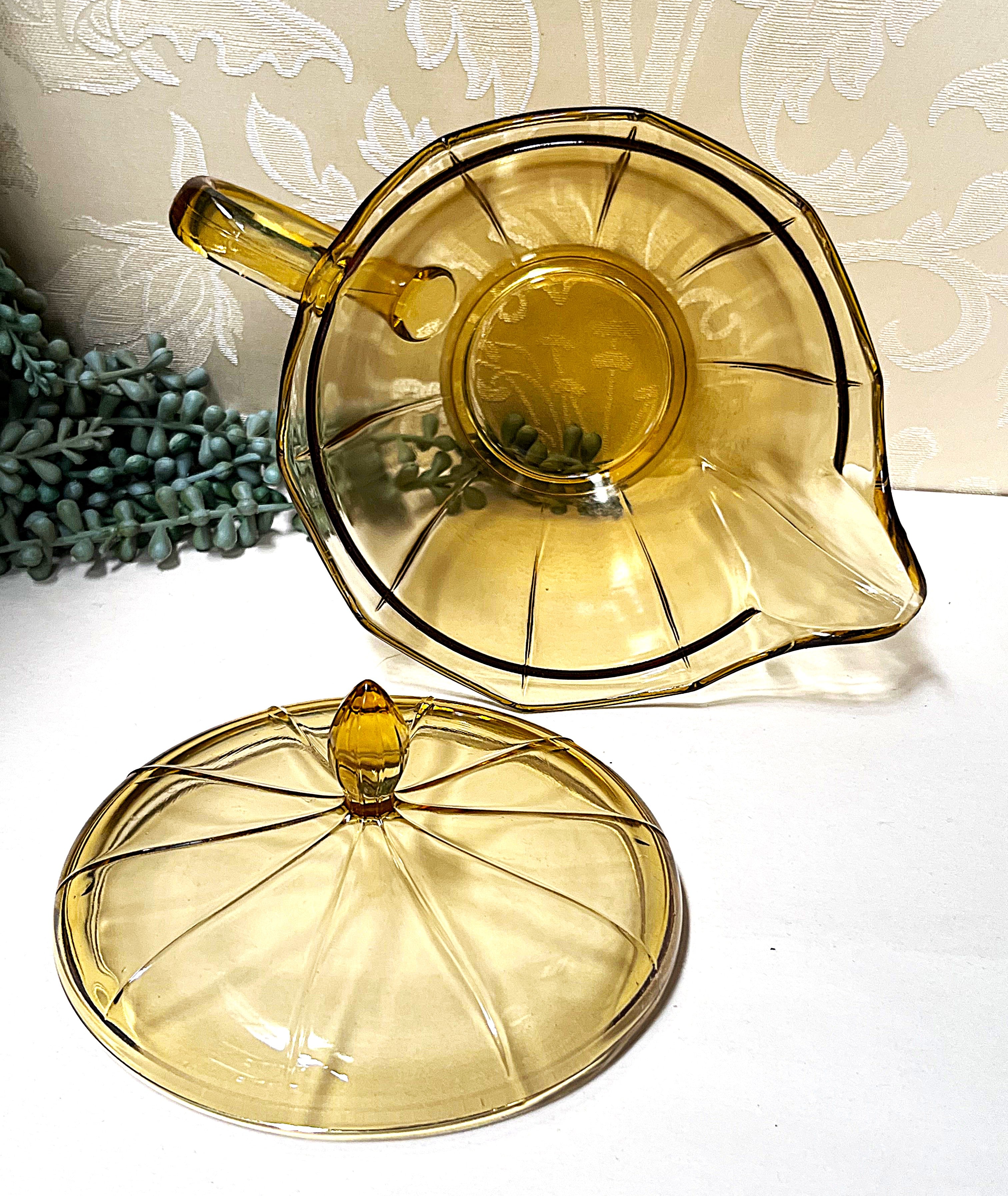 Coloured Glass: Akro Amber Topaz Glass Teapot