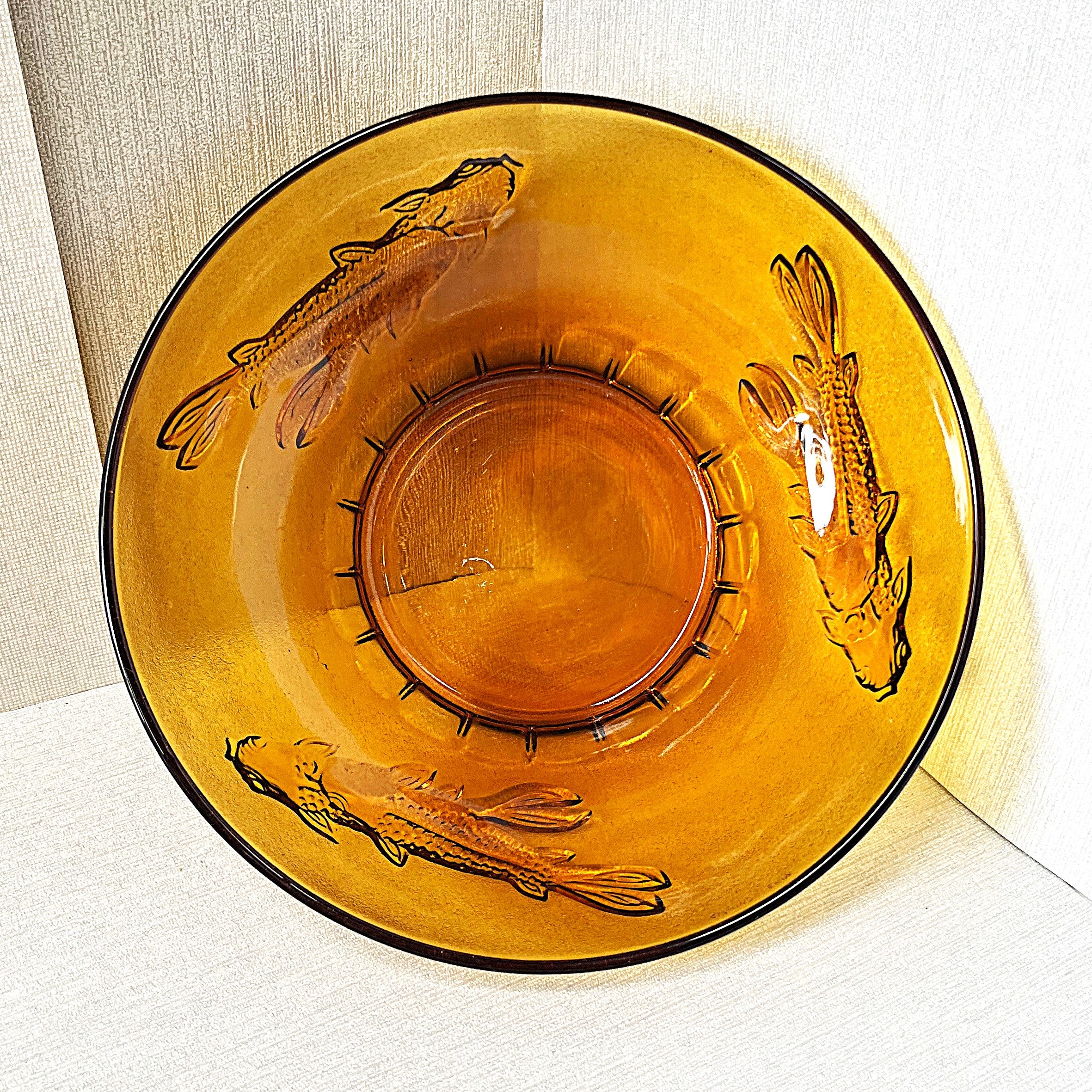 Coloured Glass: KIG Amber Glass Salad Bowl, Koi Fish