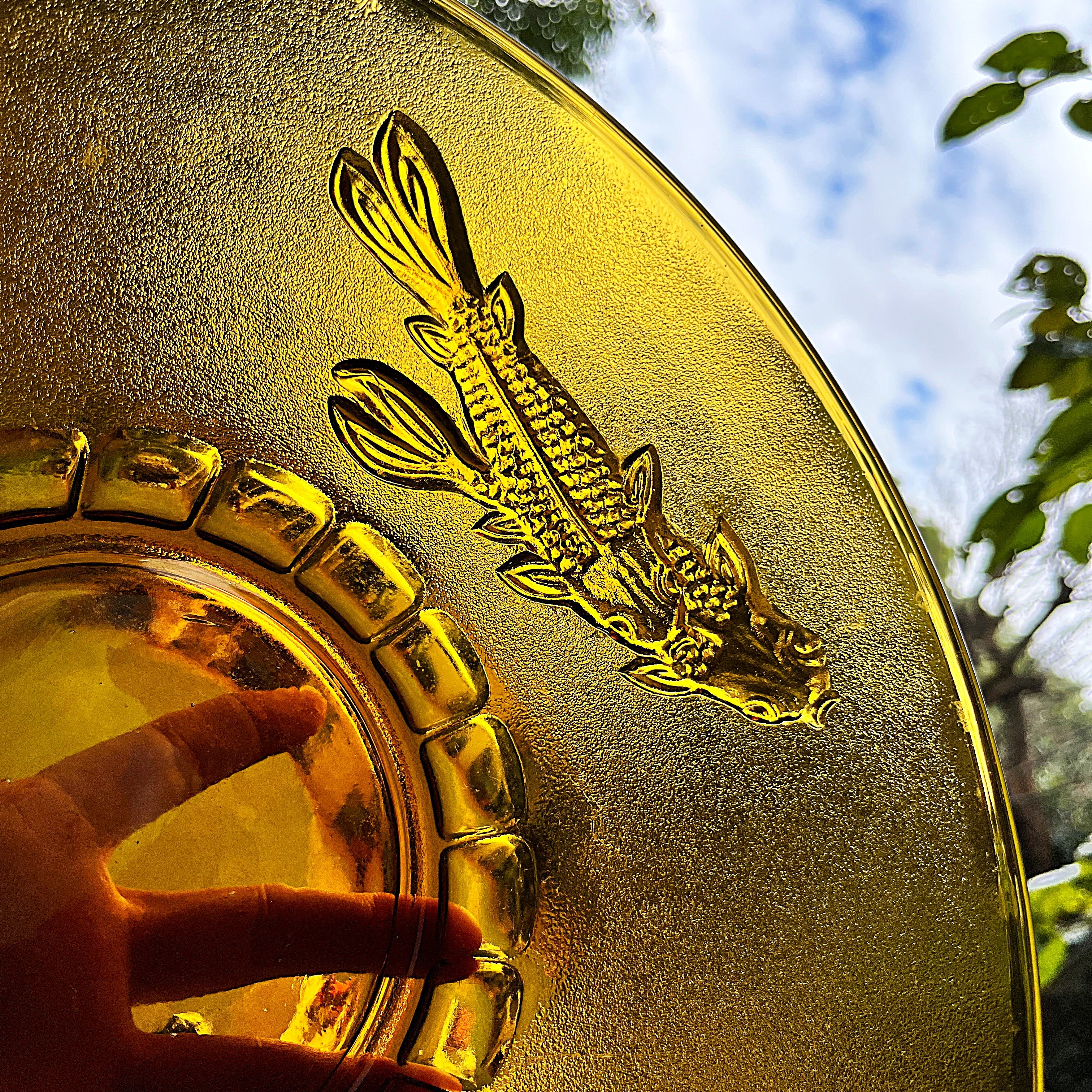 Coloured Glass: KIG Amber Glass Salad Bowl, Koi Fish