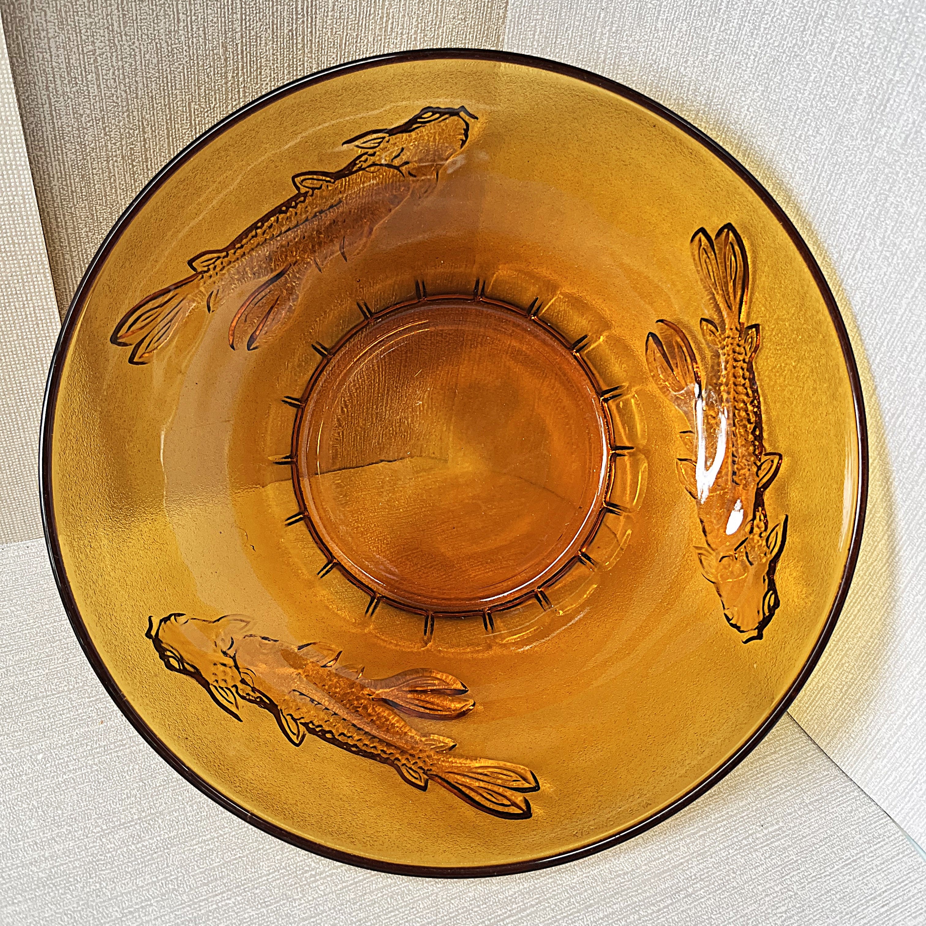 Coloured Glass: KIG Amber Glass Salad Bowl, Koi Fish