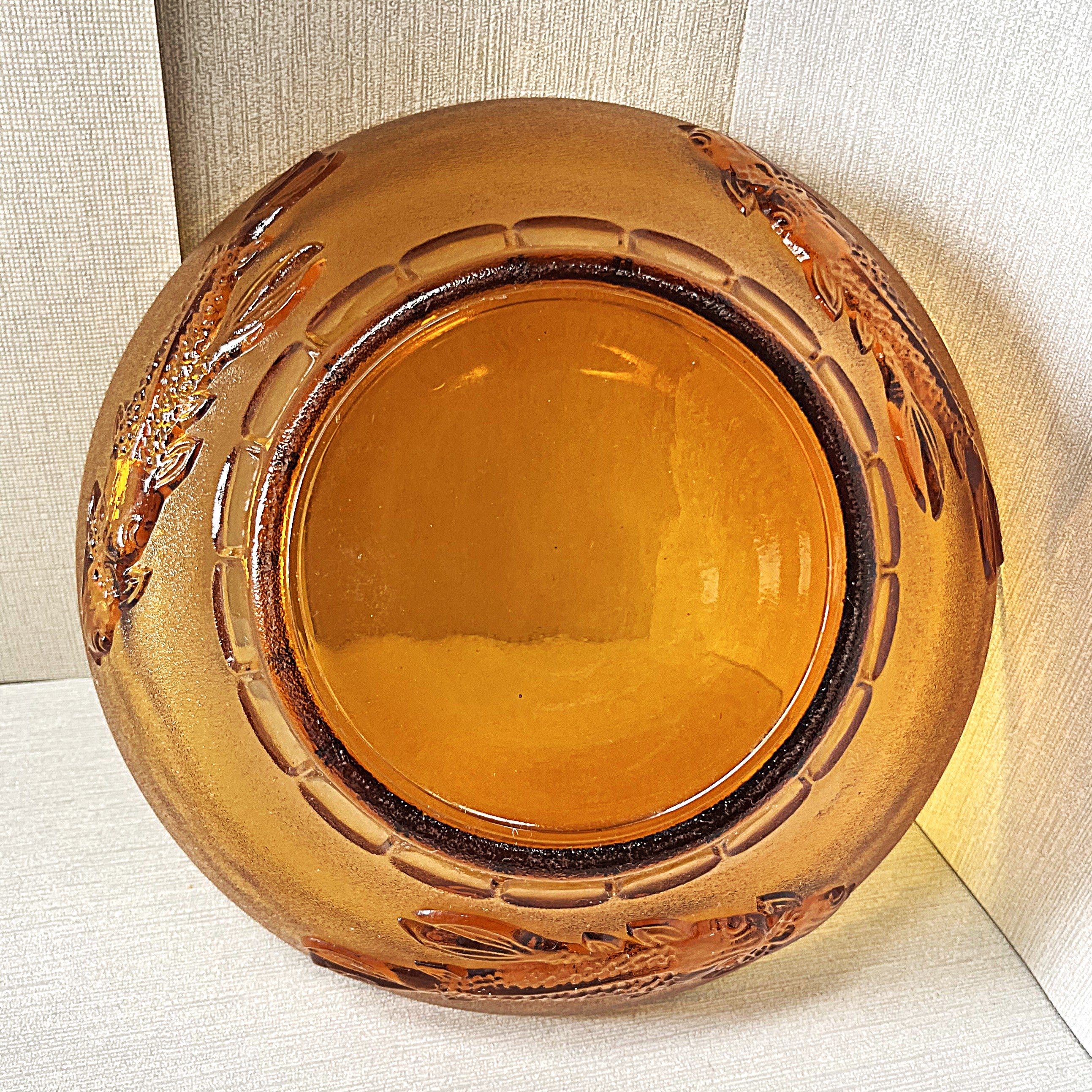 Coloured Glass: KIG Amber Glass Salad Bowl, Koi Fish