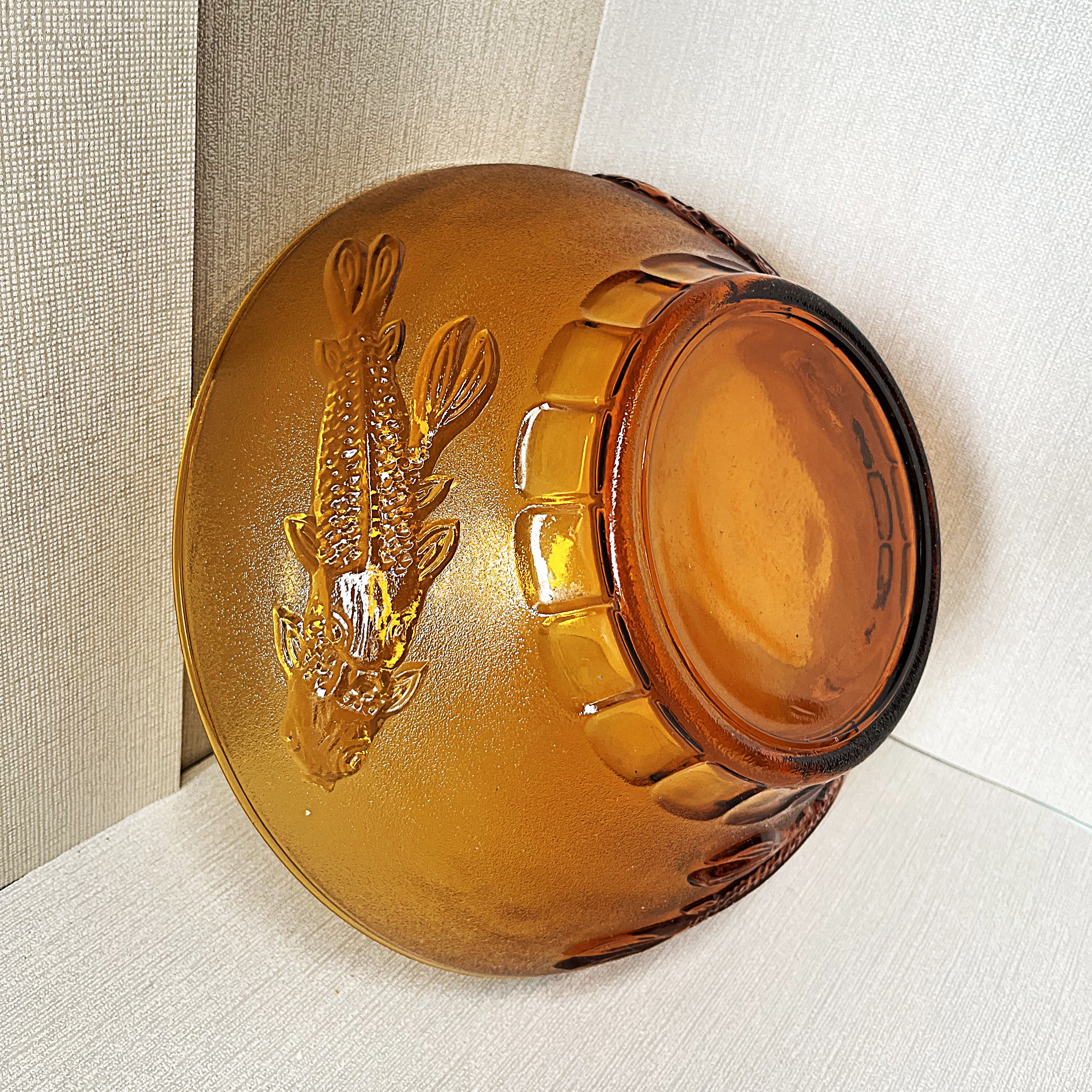 Coloured Glass: KIG Amber Glass Salad Bowl, Koi Fish