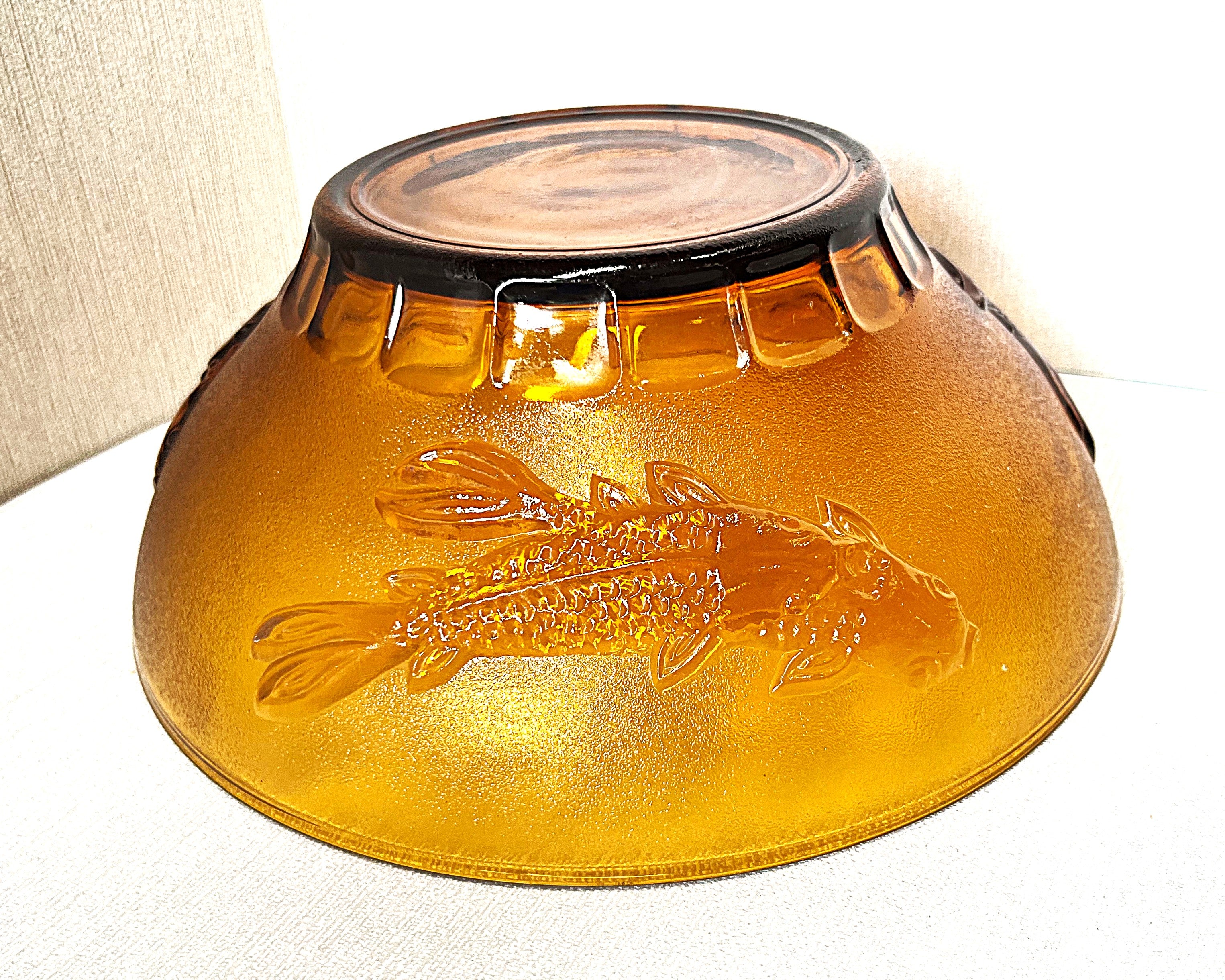 Coloured Glass: KIG Amber Glass Salad Bowl, Koi Fish