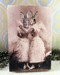 Bookshelf Art: Noctropolis "Angel Rabbit Sisters" Altered Art Wood Block