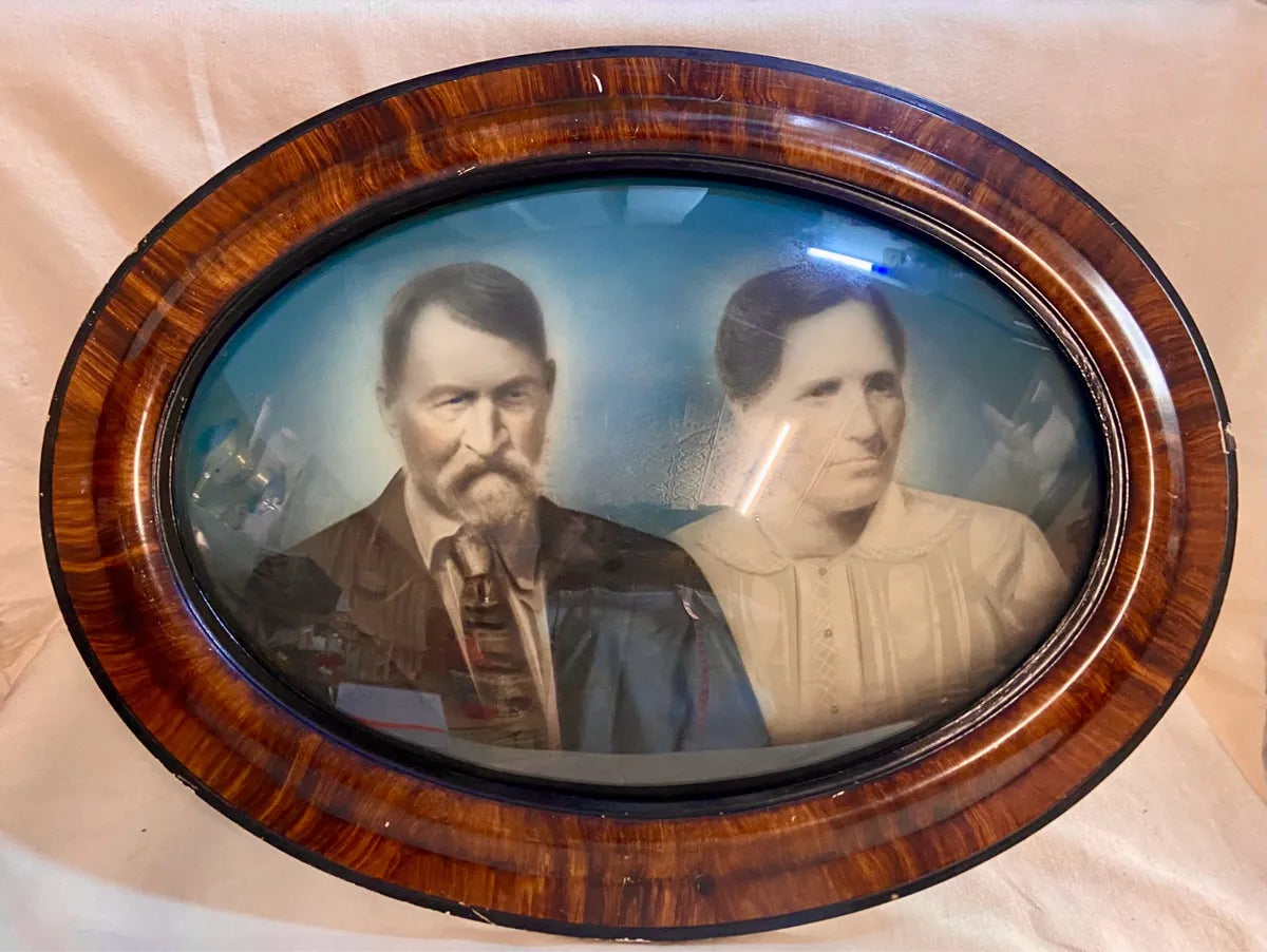 Wall Art: Antique Convex Bubble Glass Couple Portrait Frame