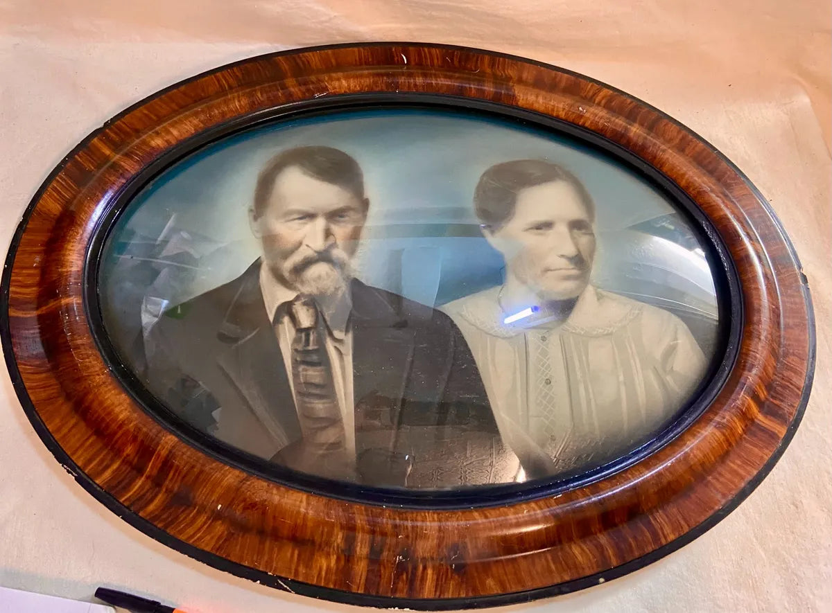 Wall Art: Antique Convex Bubble Glass Couple Portrait Frame