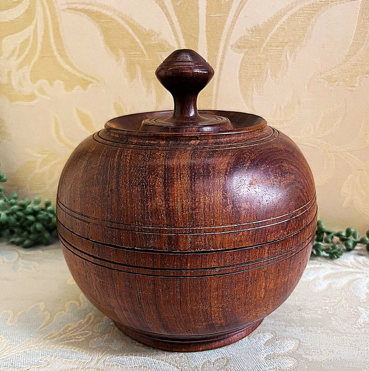 Treen Lidded Jar: Antique Victorian Walnut Tobacco Humidor