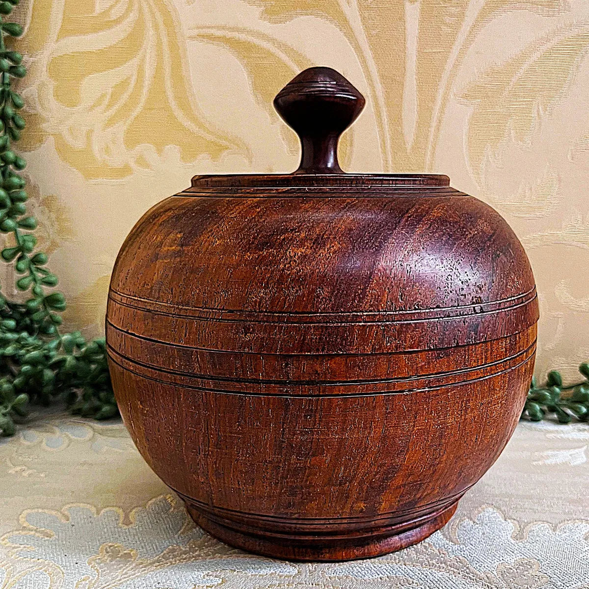 Treen Lidded Jar: Antique Victorian Walnut Tobacco Humidor