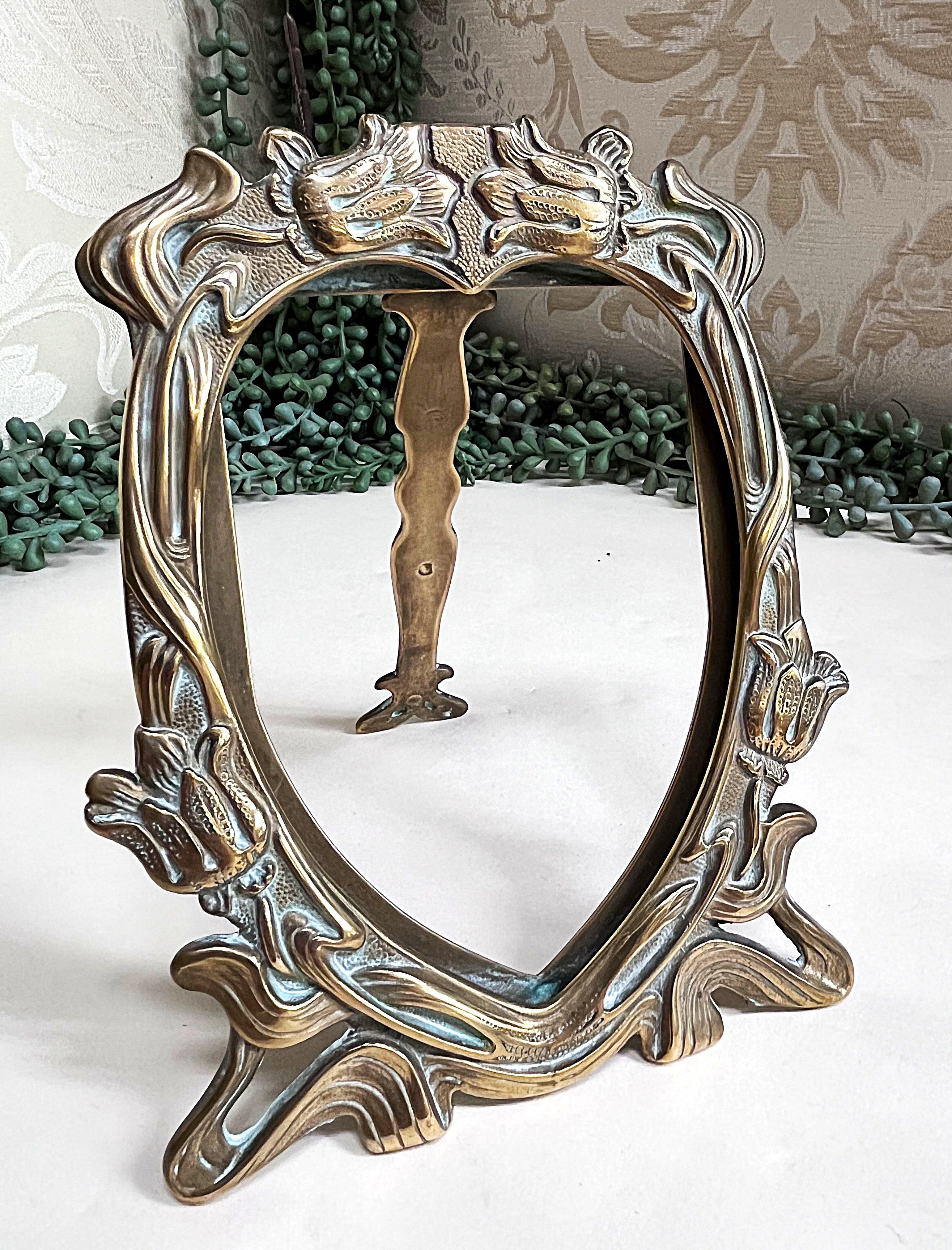 Frames: Art Nouveau Solid Brass Picture Frame