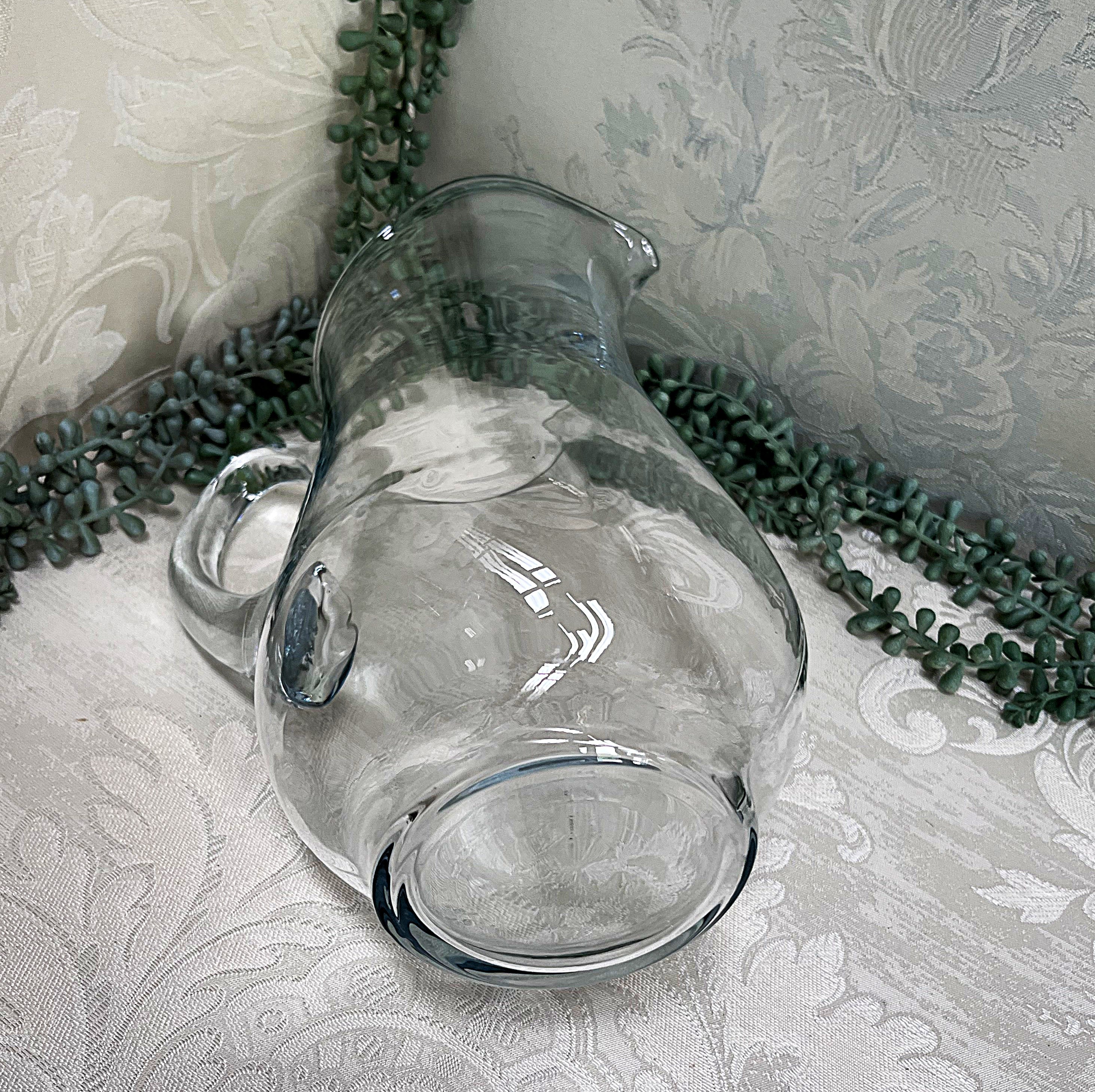 Glass Pitcher: Libbey Atlantis Style Tall Blue-Tint Glass Pitcher