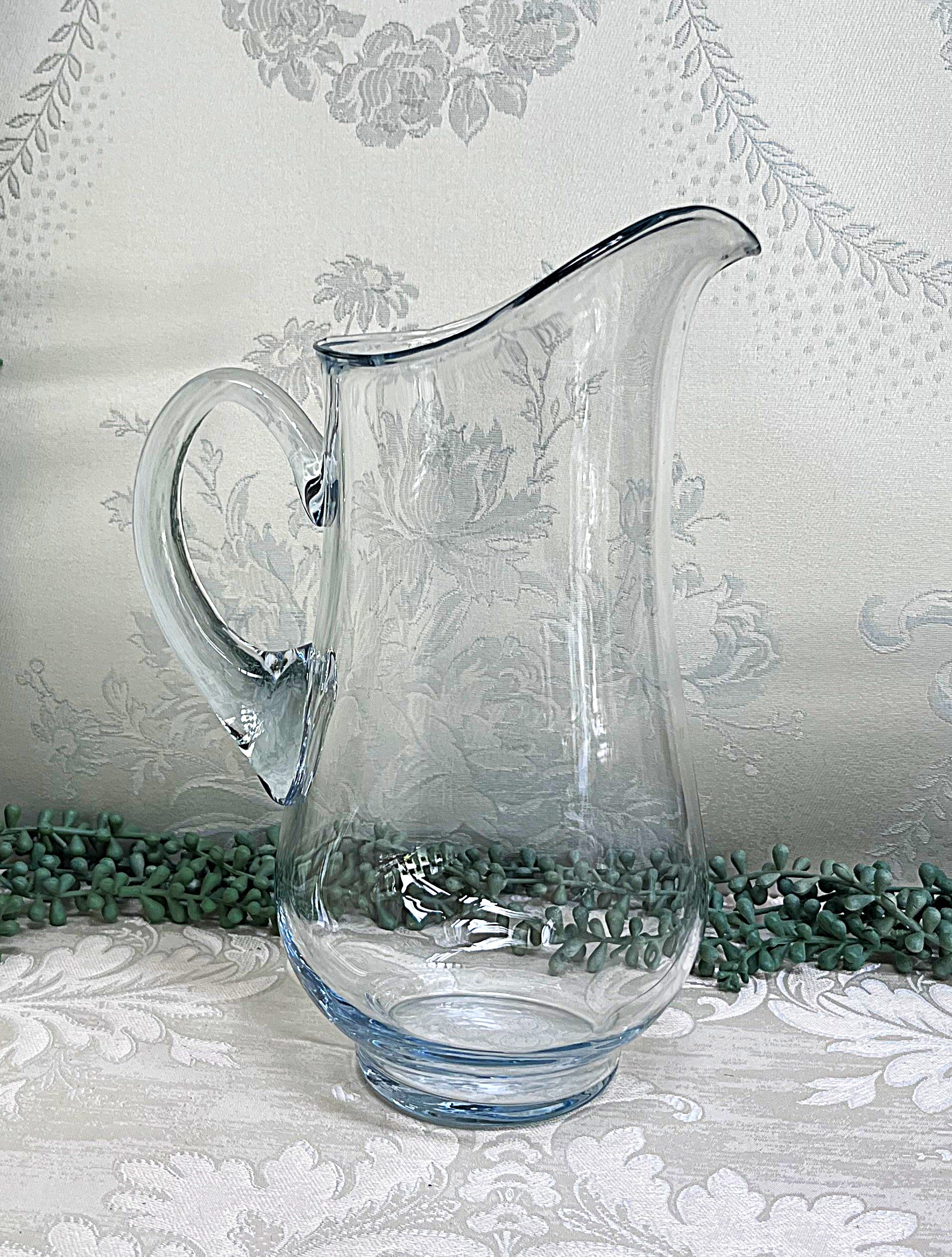 Glass Pitcher: Libbey Atlantis Style Tall Blue-Tint Glass Pitcher