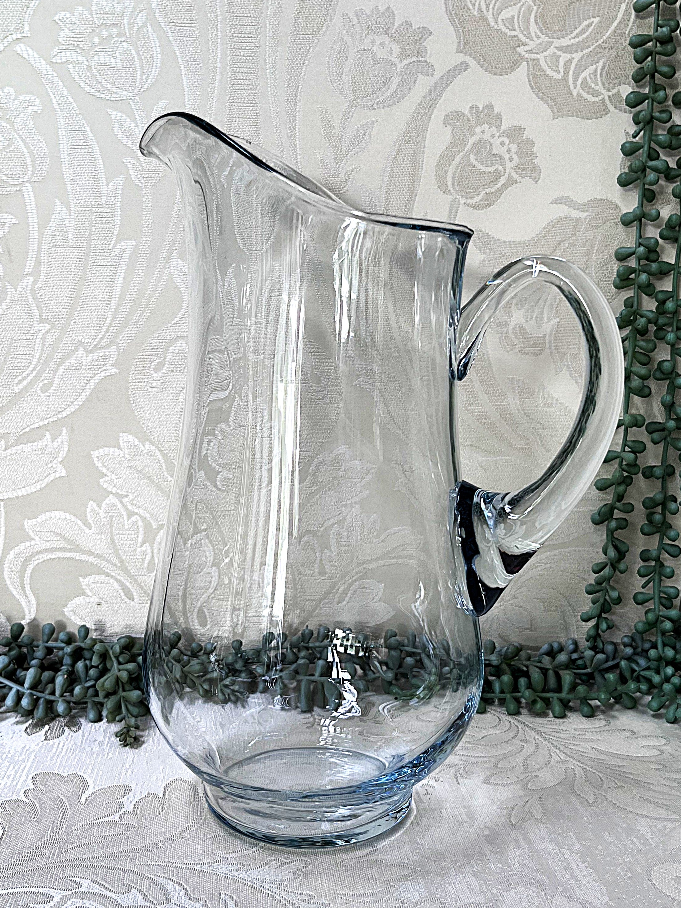 Glass Pitcher: Libbey Atlantis Style Tall Blue-Tint Glass Pitcher
