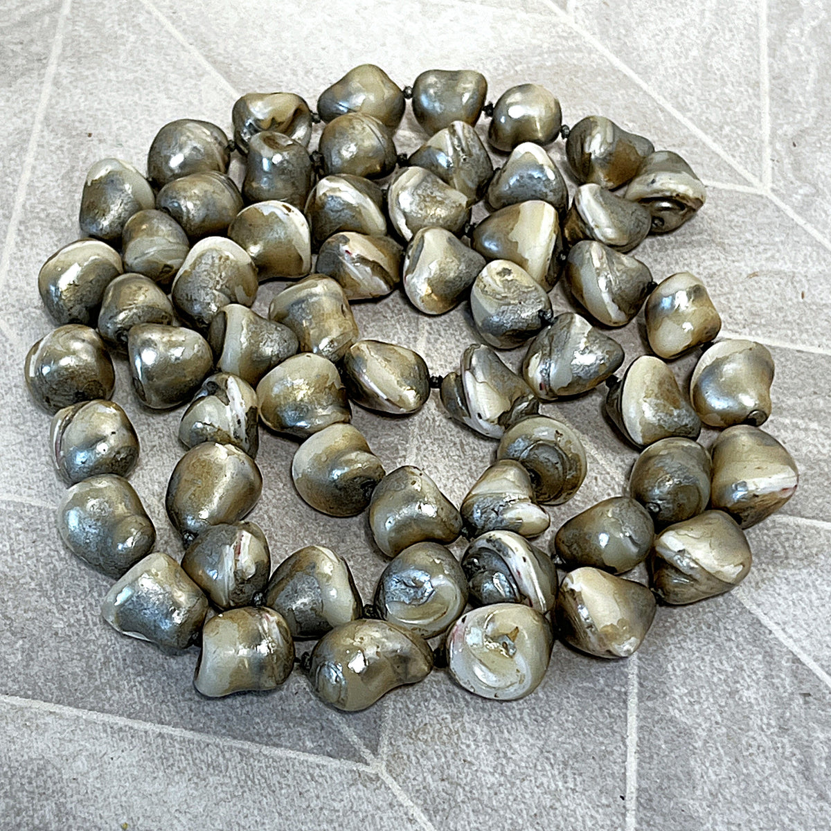Jewellery: South Pacific Heavy Baroque Mother-of-Pearl Hand-Knotted 80cm Opera Strand
