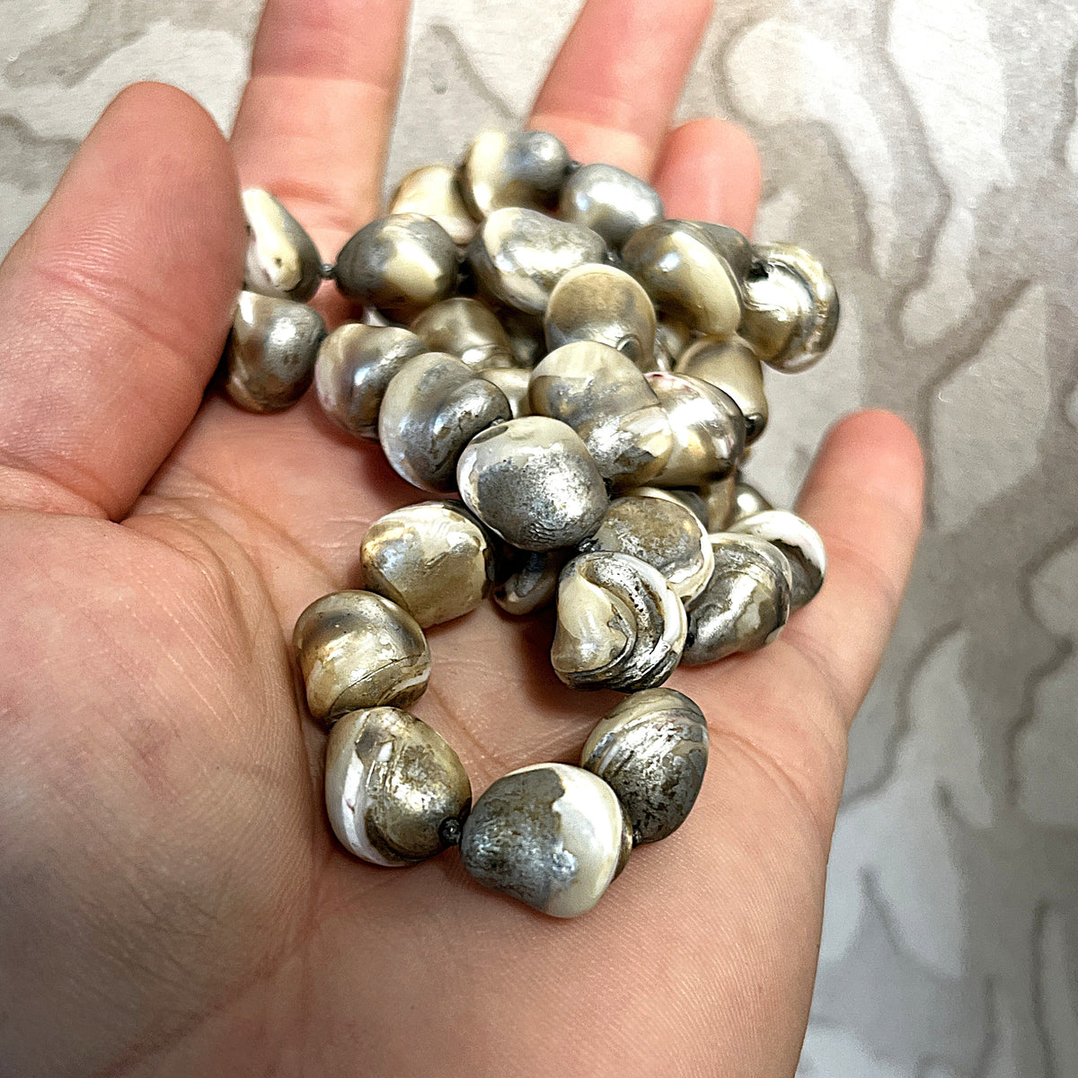 Jewellery: South Pacific Heavy Baroque Mother-of-Pearl Hand-Knotted 80cm Opera Strand