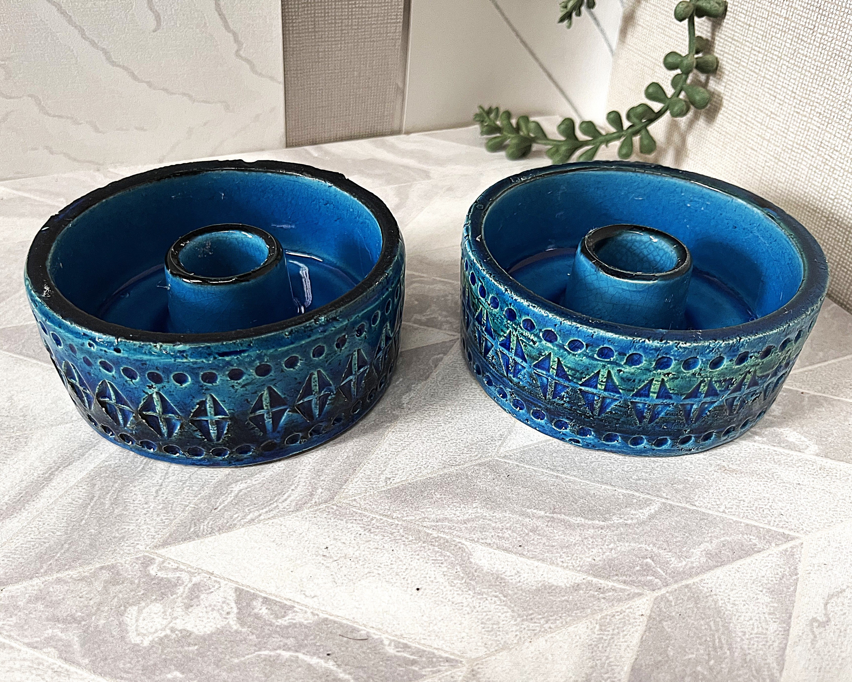 Italian: Bitossi, Rimini Blue, Candle Holders, 2