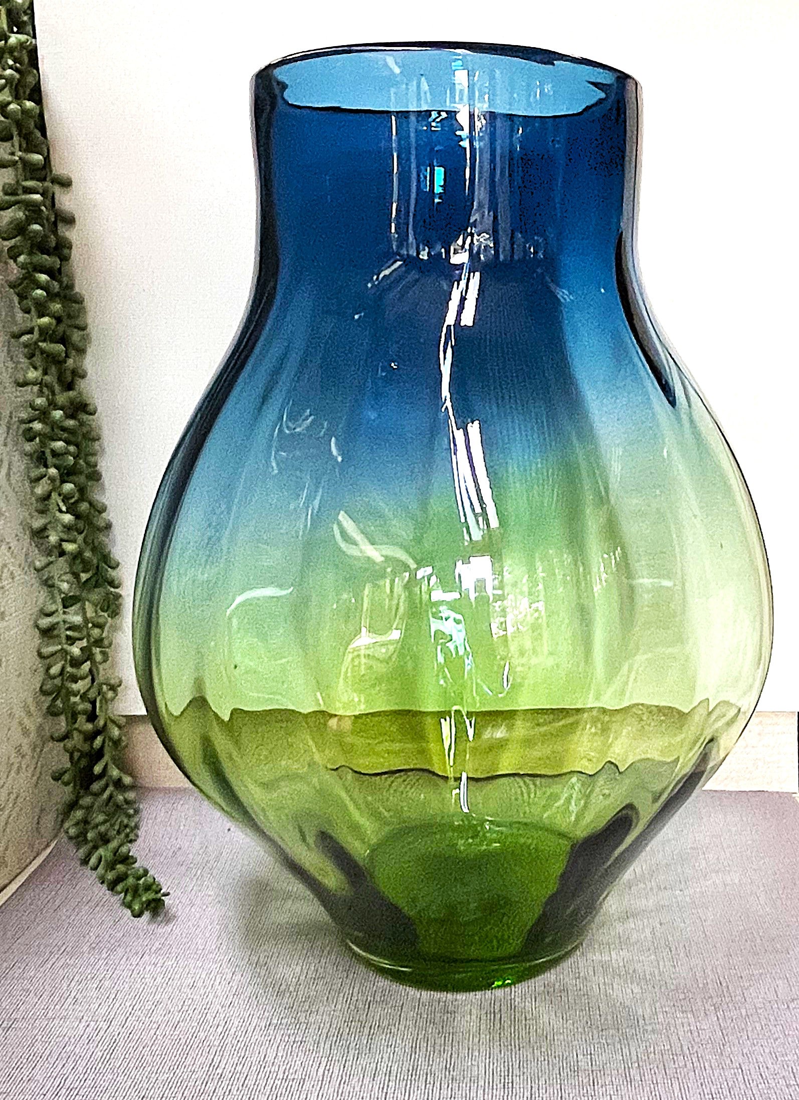 Czechoslovakian: Art Glass Blue Green Ombre Vase