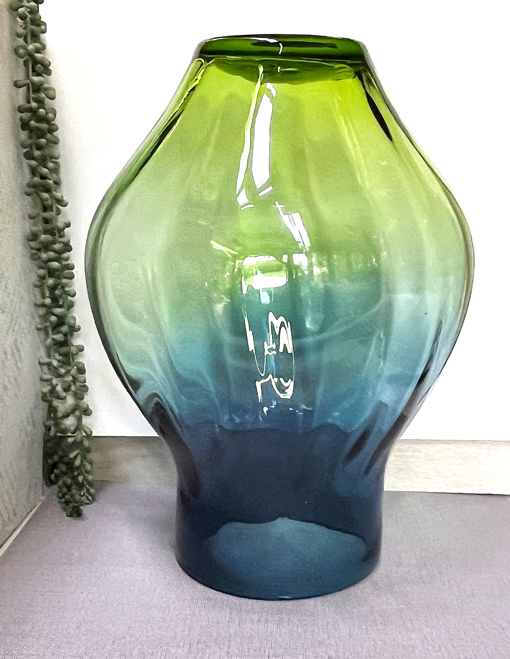 Czechoslovakian: Art Glass Blue Green Ombre Vase