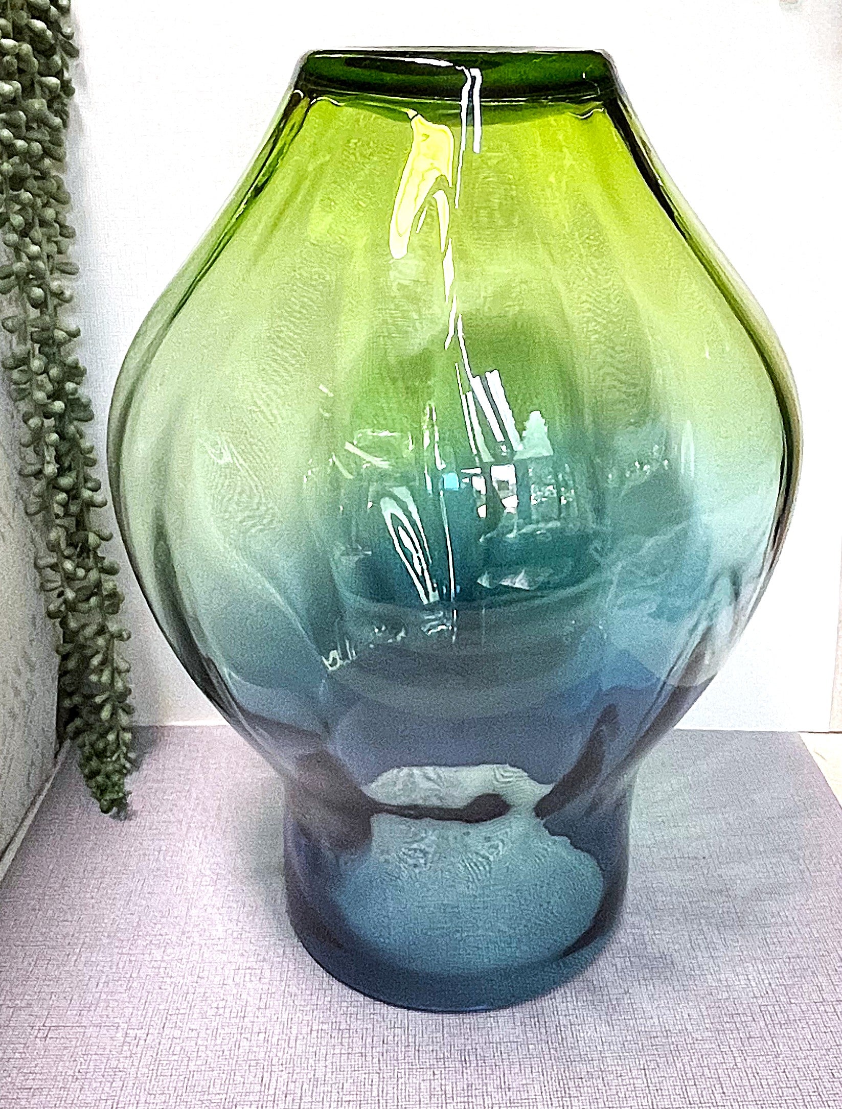 Czechoslovakian: Art Glass Blue Green Ombre Vase