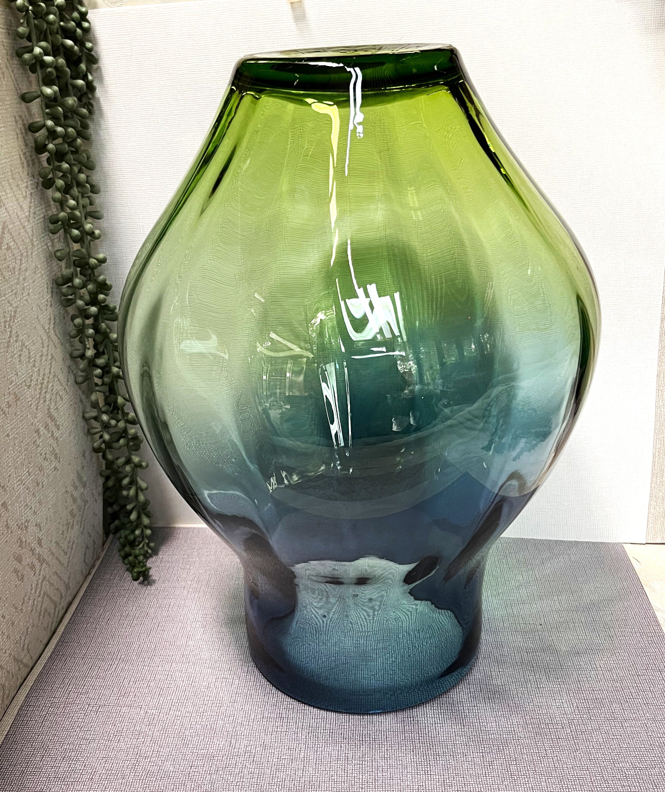 Czechoslovakian: Art Glass Blue Green Ombre Vase