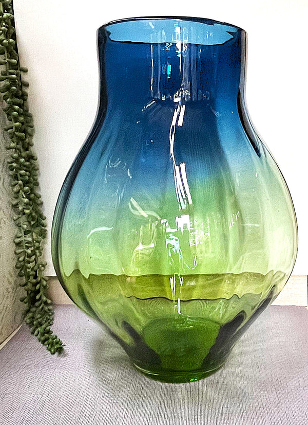 Czechoslovakian: Art Glass Blue Green Ombre Vase