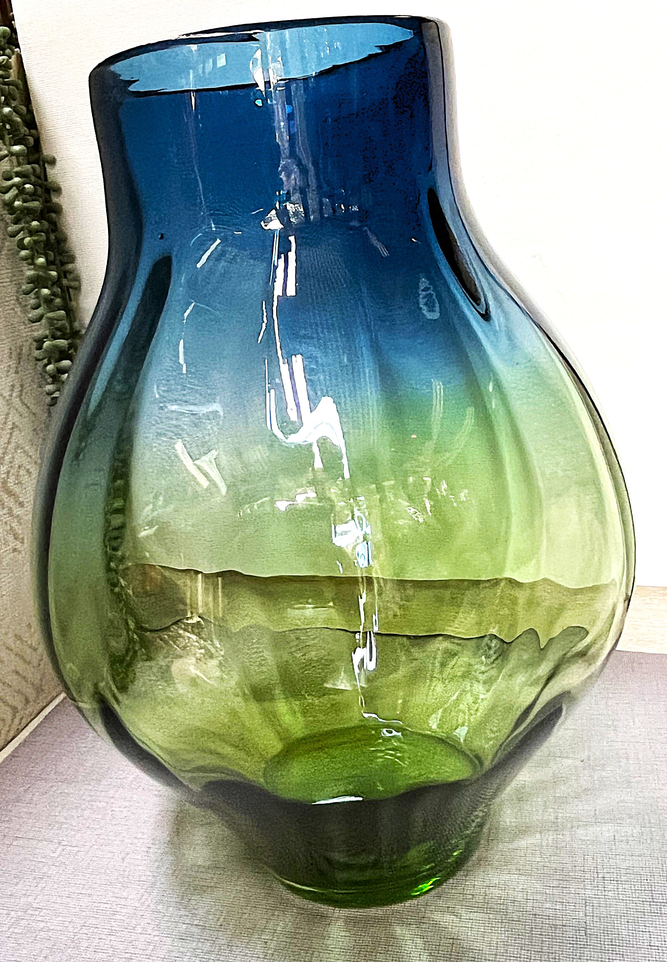 Czechoslovakian: Art Glass Blue Green Ombre Vase