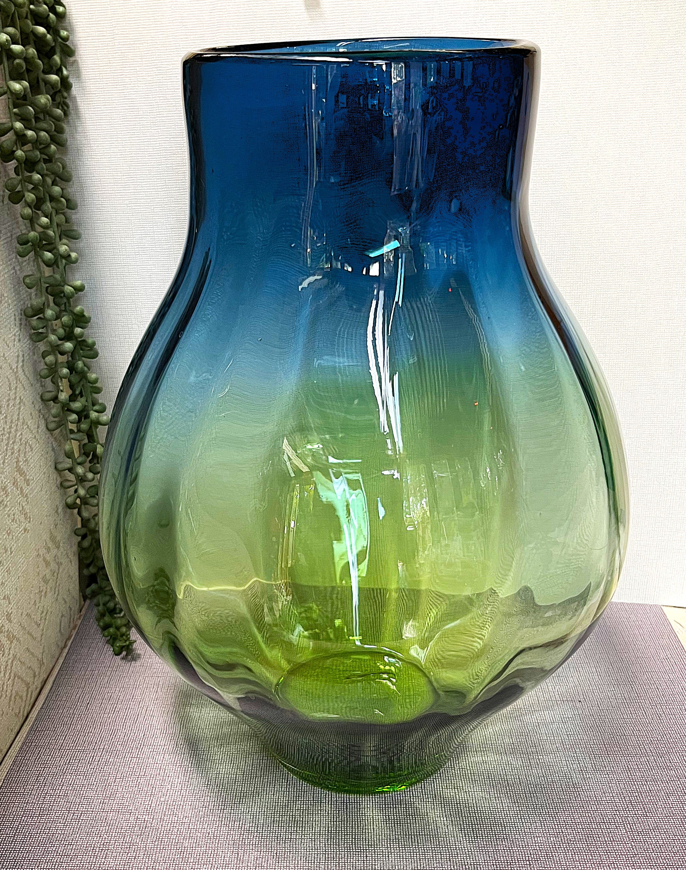 Czechoslovakian: Art Glass Blue Green Ombre Vase