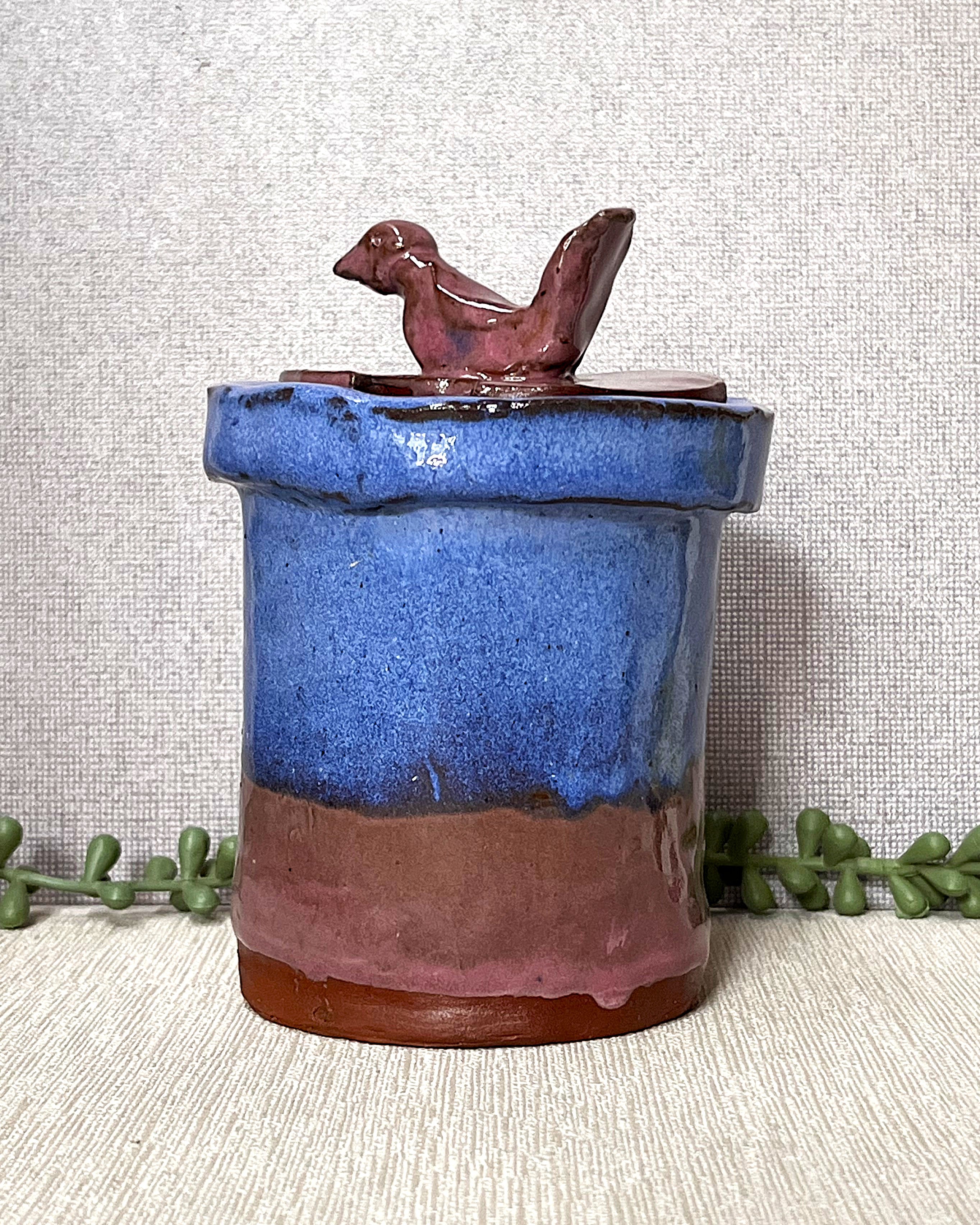 Studio Pottery: Two-Tone Lidded Bowl Blue Mauve
