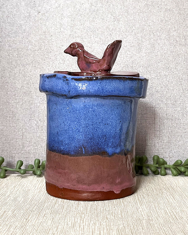 Studio Pottery: Two-Tone Lidded Bowl Blue Mauve