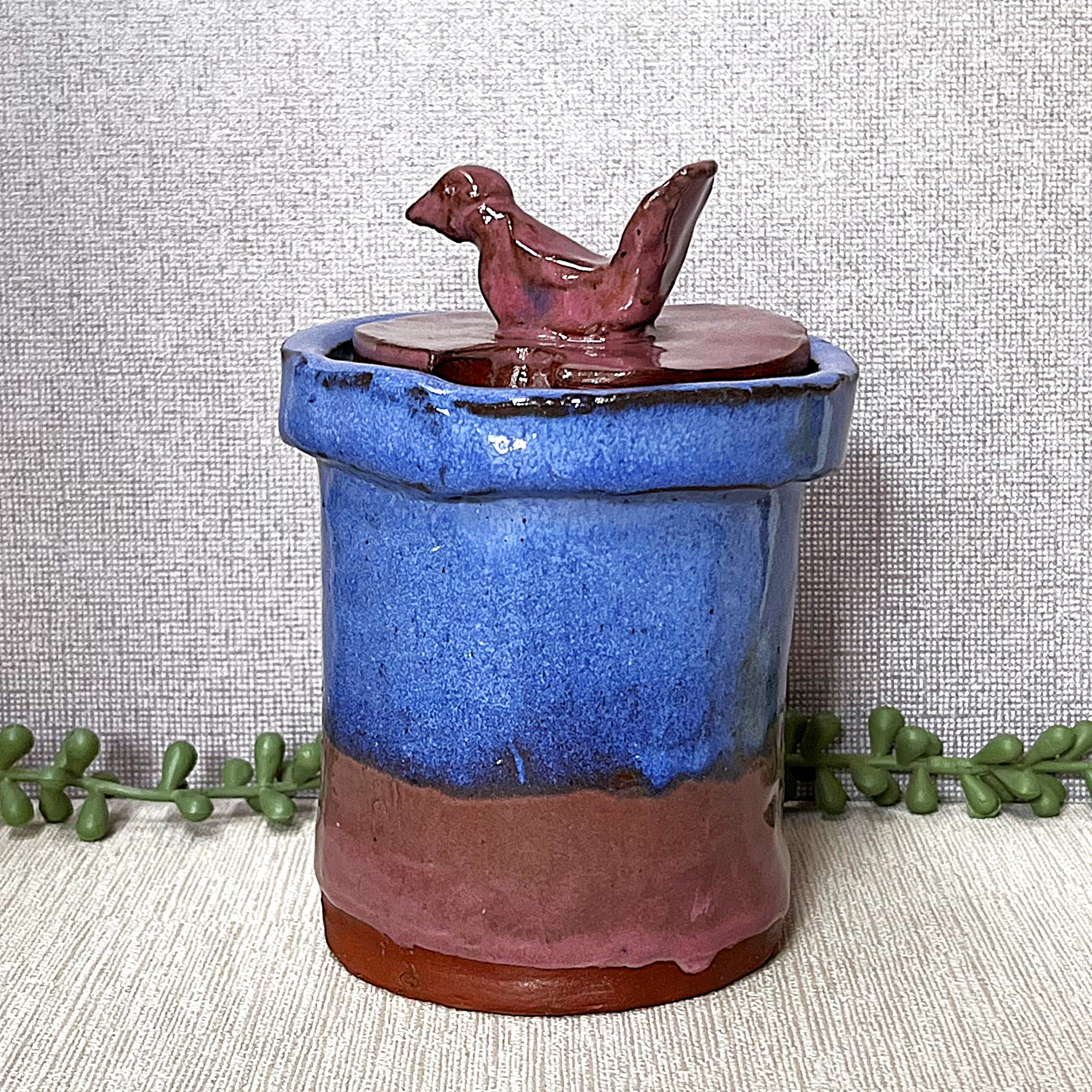 Studio Pottery: Two-Tone Lidded Bowl Blue Mauve