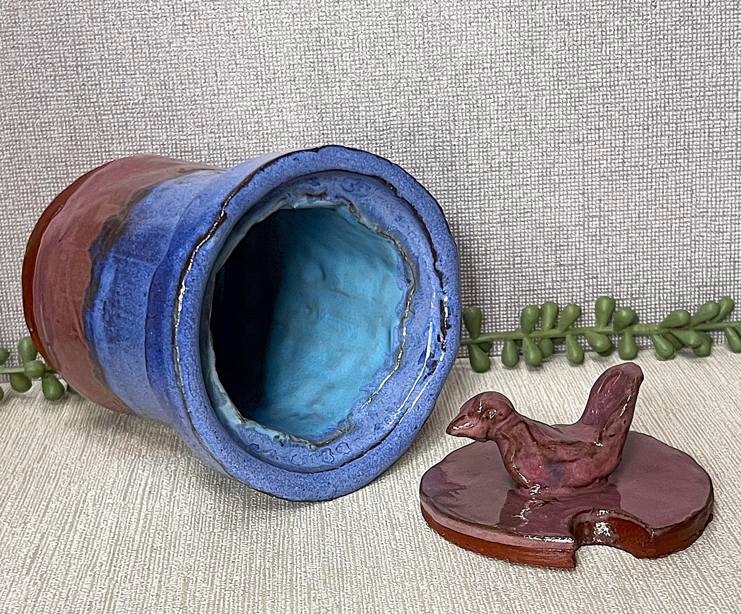 Studio Pottery: Two-Tone Lidded Bowl Blue Mauve
